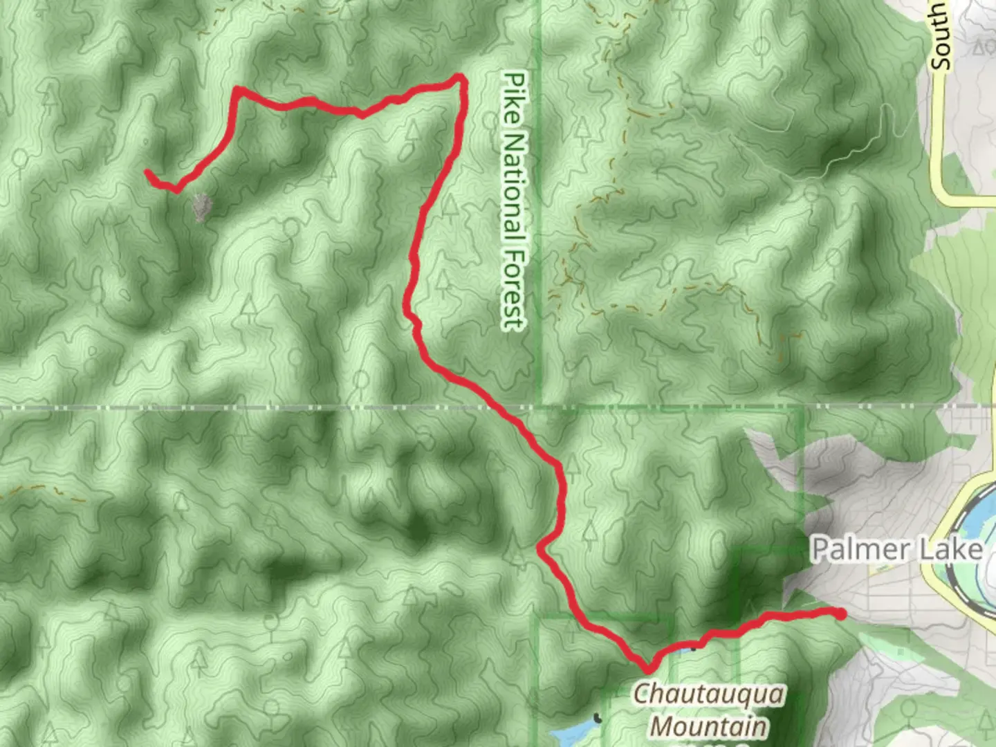 An image depicting the trail La Deux Réservoirs and Harrison Plane Crash Trail and its surrounding area.
