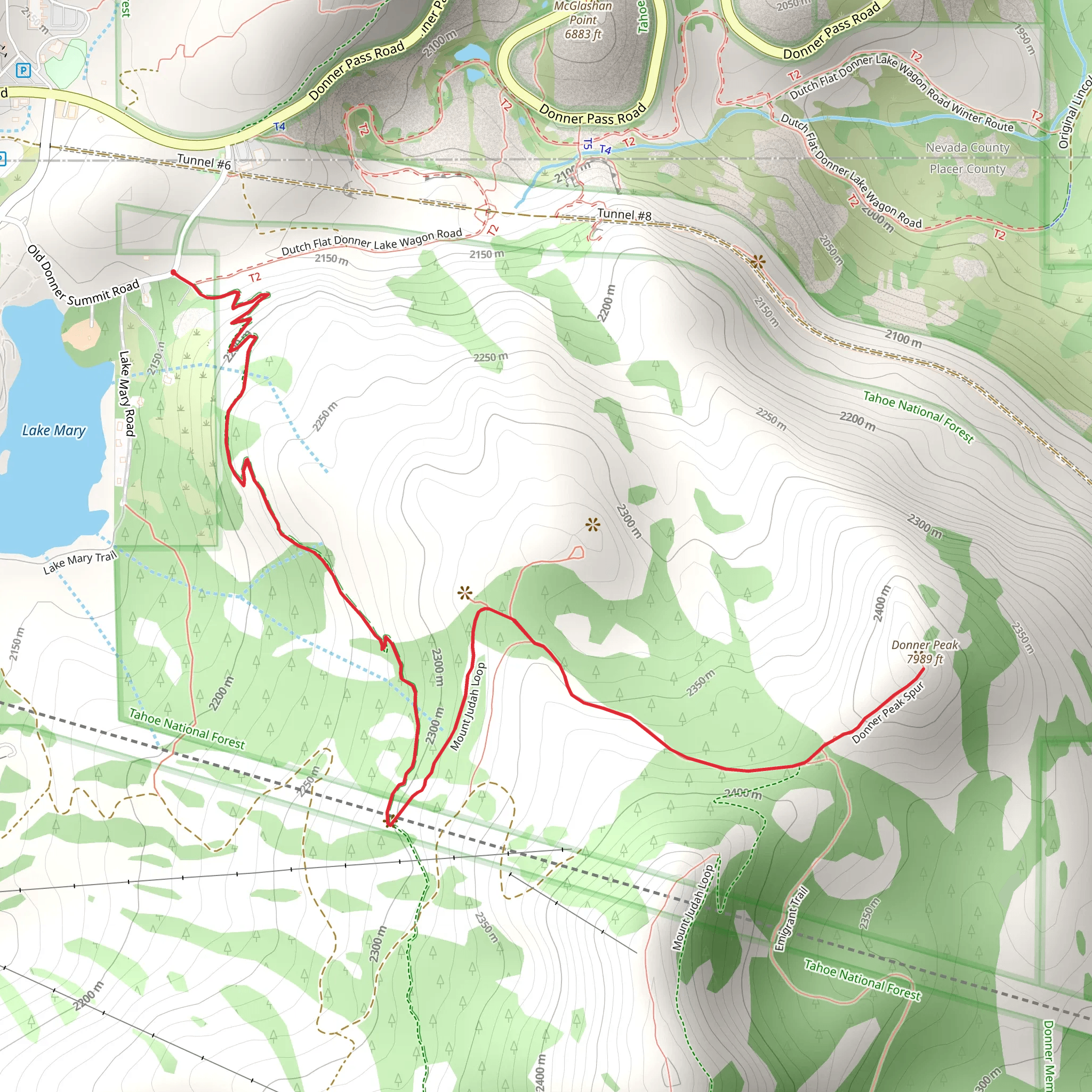 Donner Peak via PCT mobile static map