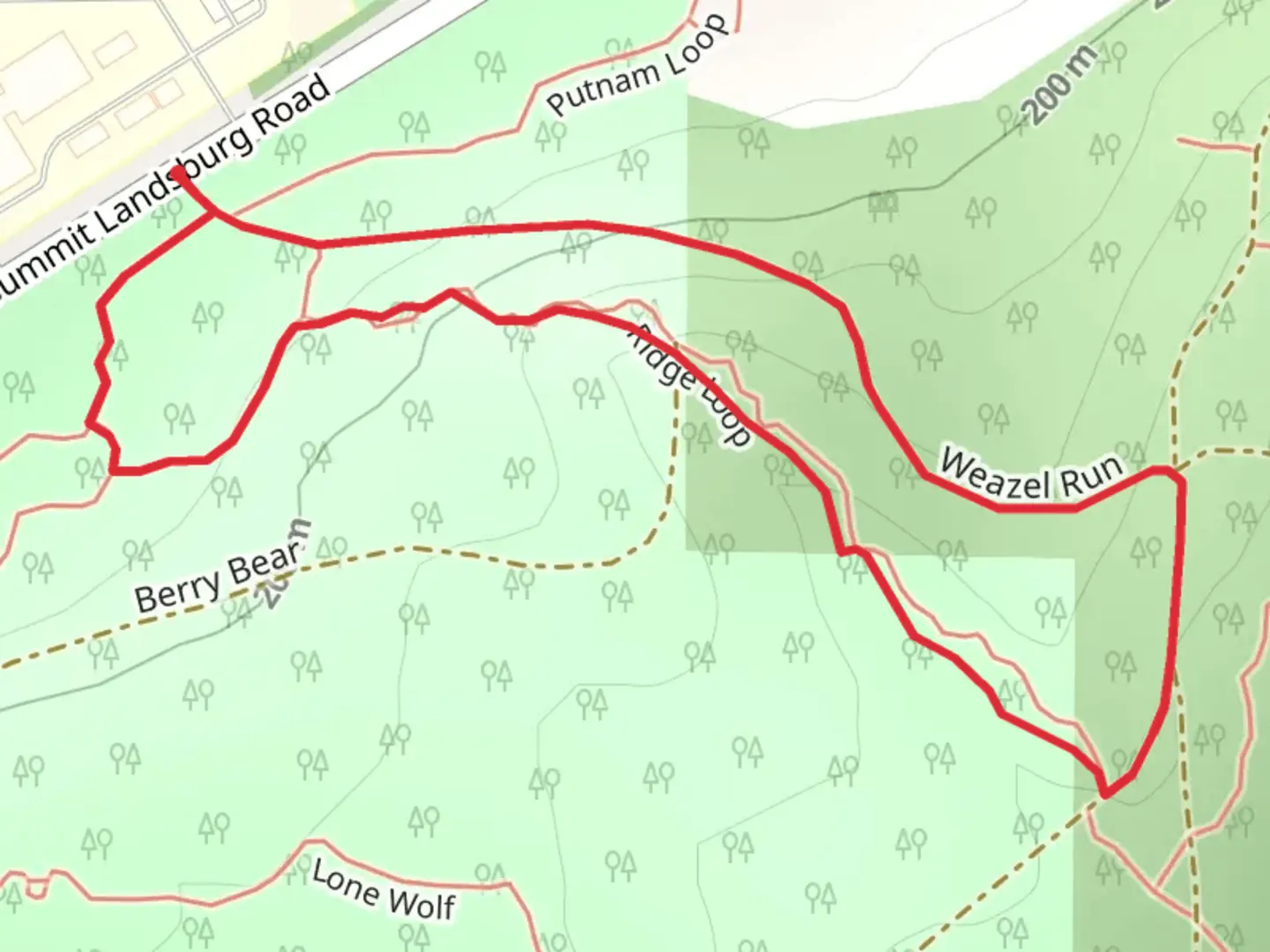 An image depicting the trail Weazel Run Loop and its surrounding area.