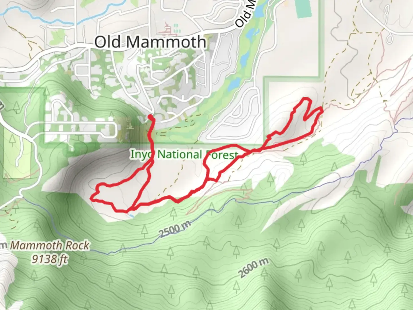 An image depicting the trail Sherwin Trail and Meadow Trail Connector Loop and its surrounding area.