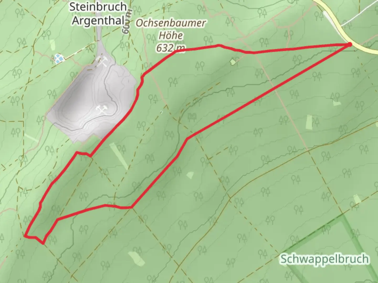 An image depicting the trail Ochsenbaumer Höhe and Trekkingcamp Ochsenbaumer Höhe Loop and its surrounding area.