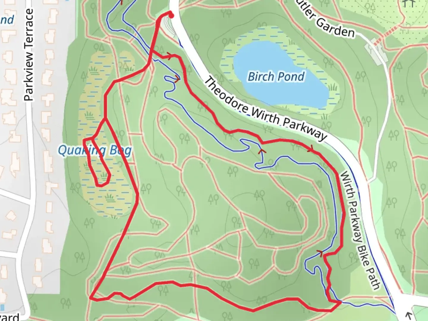 An image depicting the trail SW Wirth and Quaking Bog Loop Trail and its surrounding area.