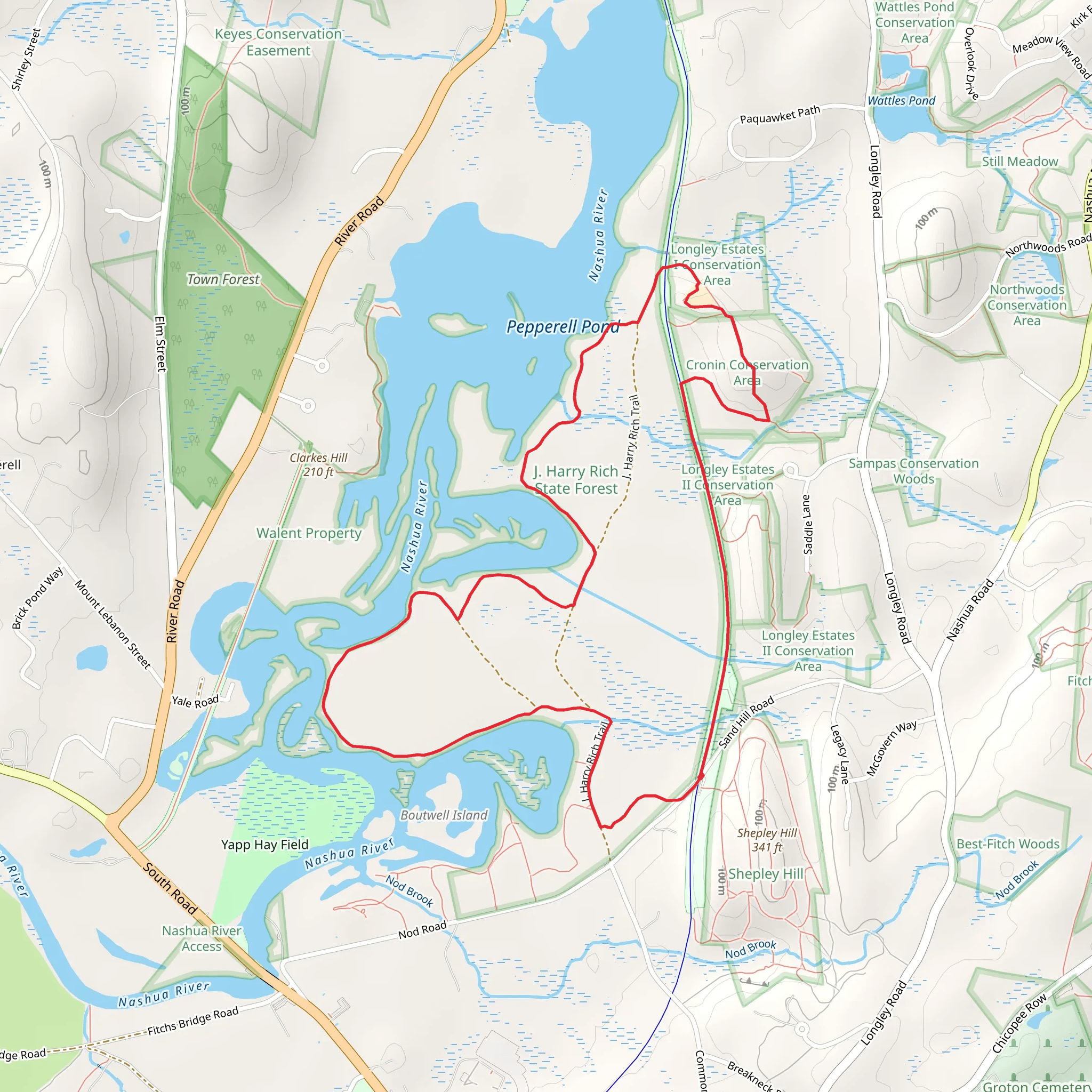 Nashua Nature Trail and Groton Loop mobile static map