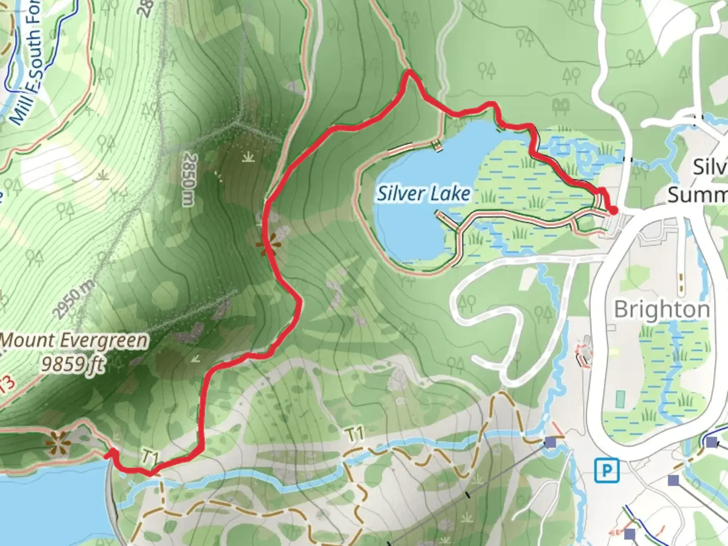 An image depicting the trail Twin Lakes Reservoir via Silver Lake Nature Trail and its surrounding area.