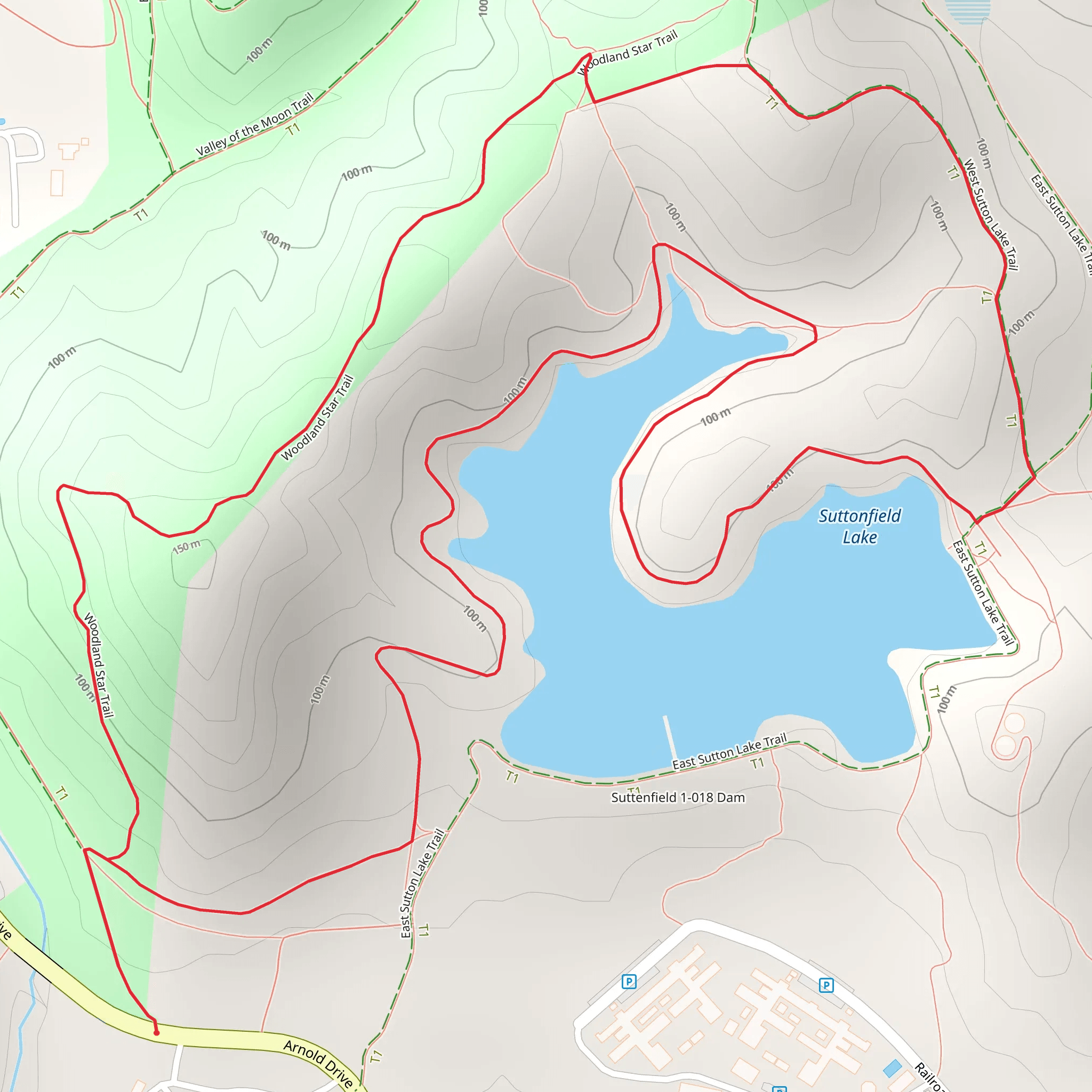 Suttonfield Lake and Woodland Star Trail Loop mobile static map