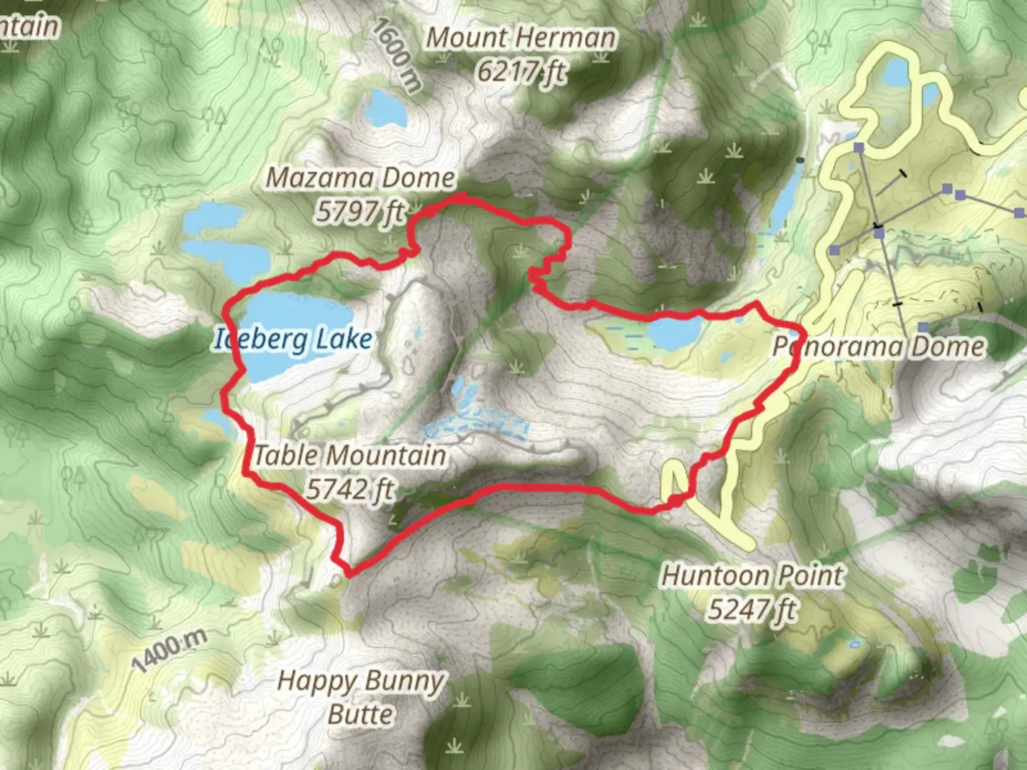 An image depicting the trail Chain Lakes Trail and Wild Goose Trail and its surrounding area.
