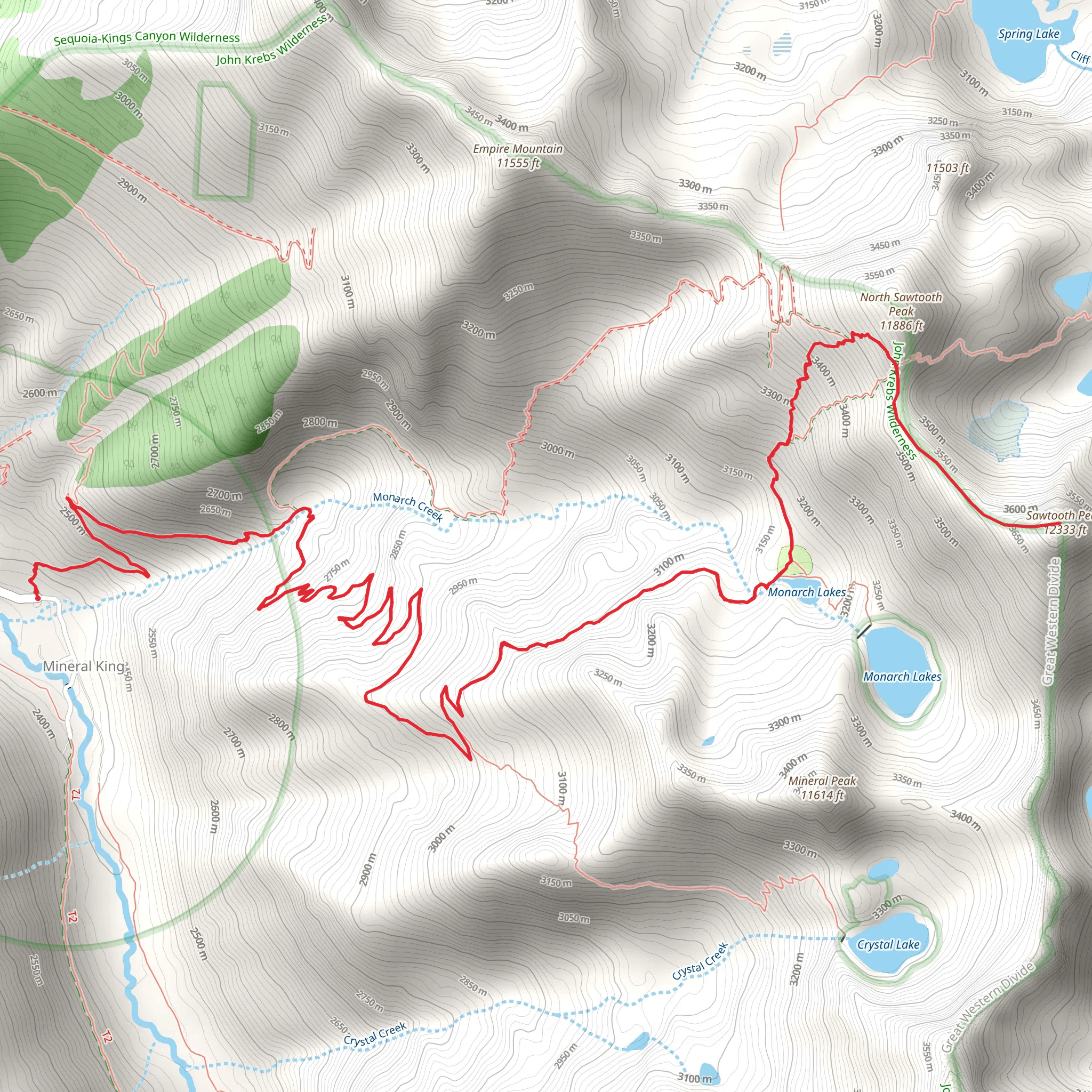 Sawtooth Peak via Monarch Lakes Trail mobile static map