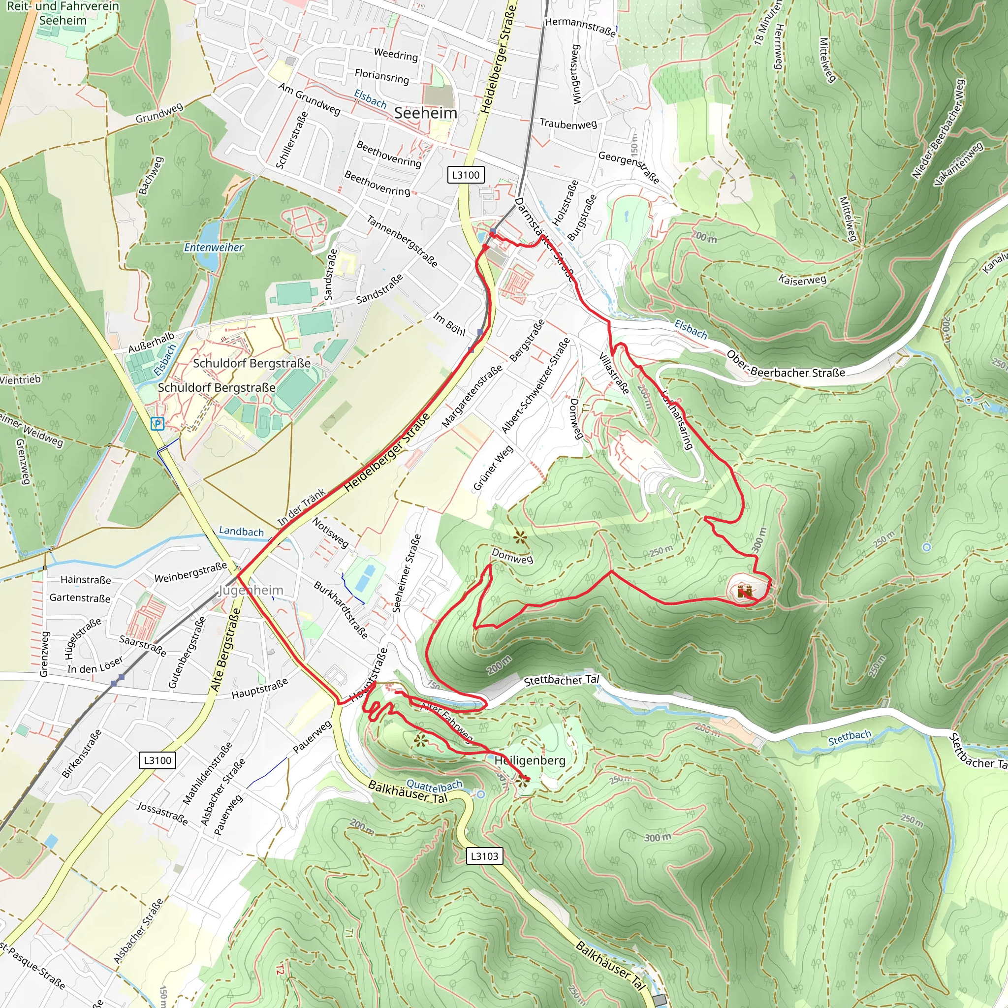 Blick nach Pfungstadt and Schlossteich via Hessenweg mobile static map