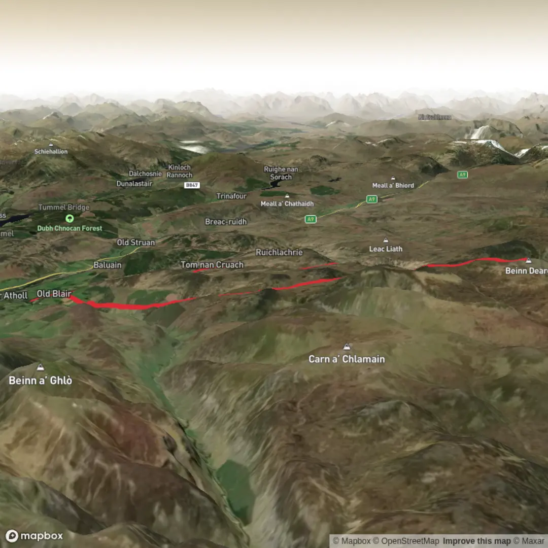 An image depicting the trail Carn Dearg Beag and Beinn Dearg Loop and its surrounding area.