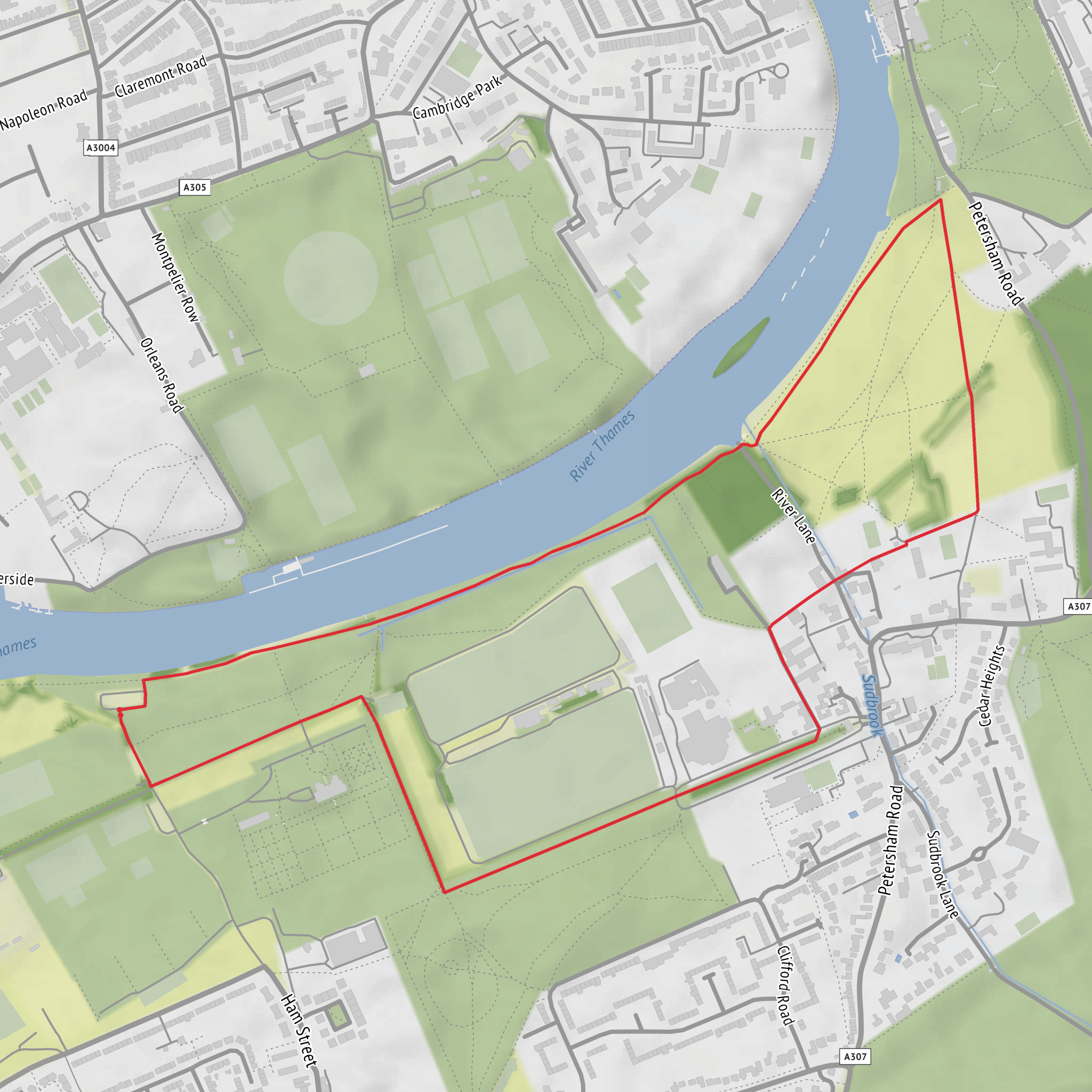 Ham House Loop via River Thames mobile static map