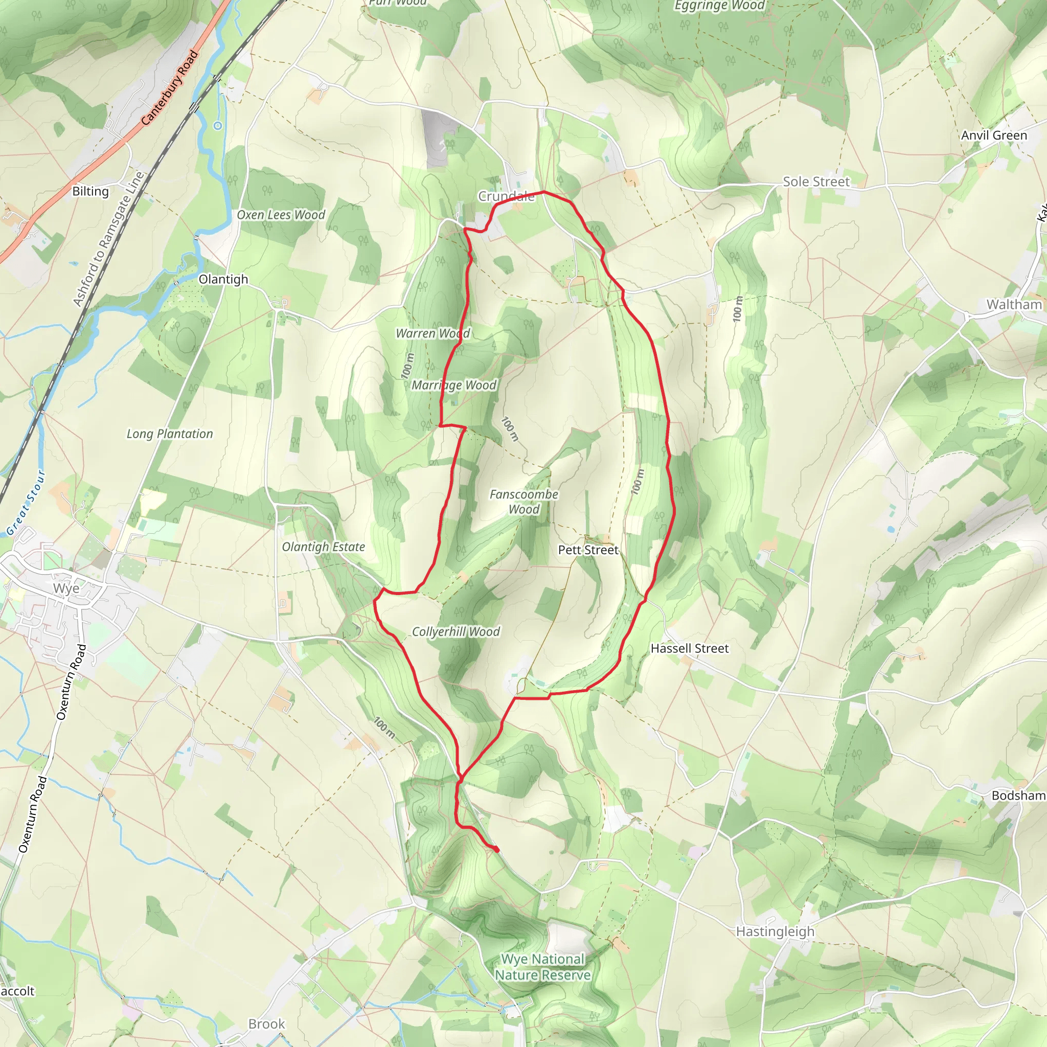 The Wye Downs and Crundale mobile static map