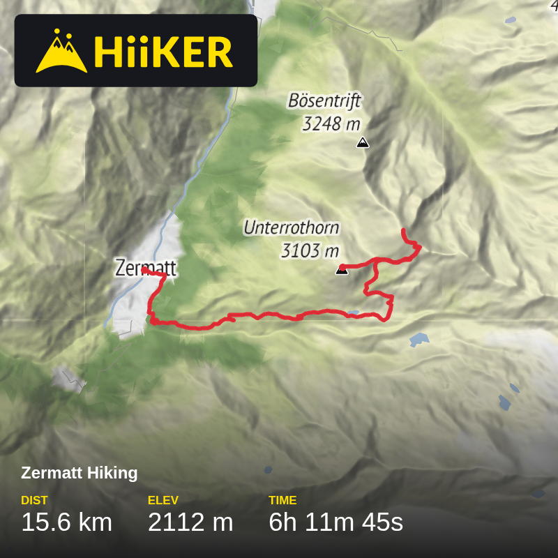 A map preview of the recording Zermatt Hiking.