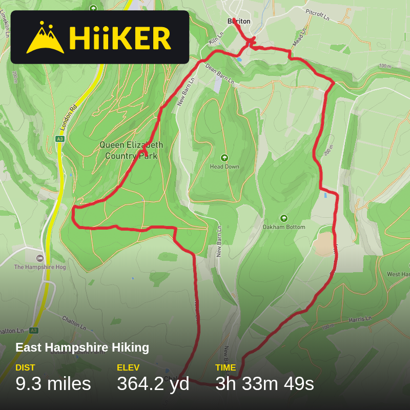 A map preview of the recording East Hampshire Hiking.