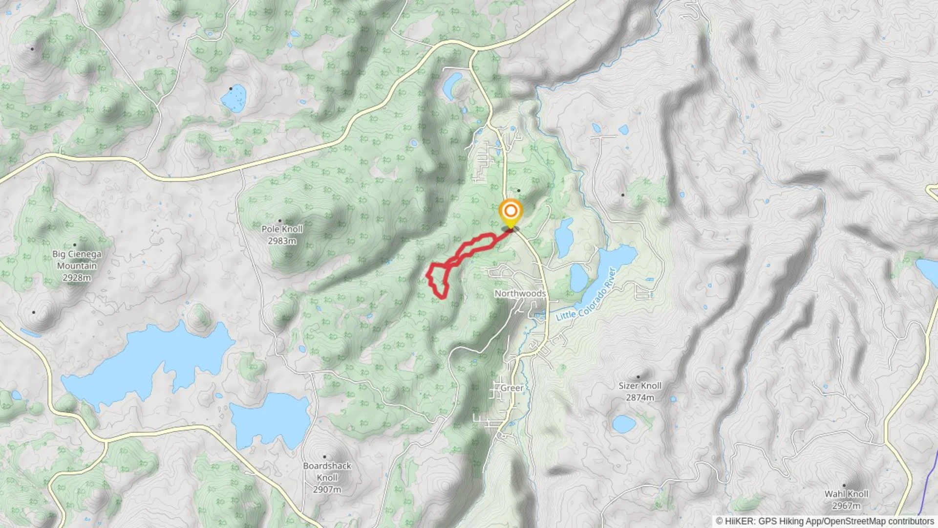 An image depicting the trail Squirrel Spring and Ponderosa Loop and its surrounding area.
