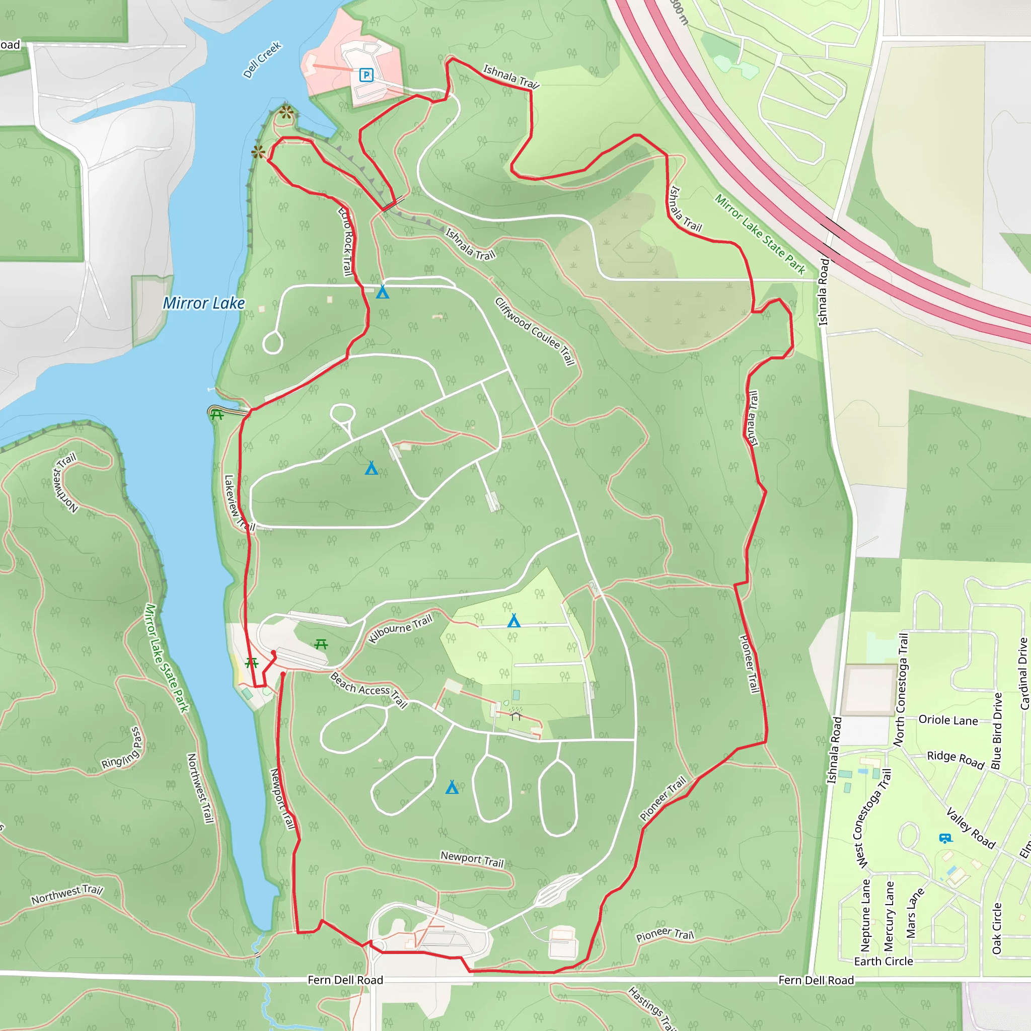 Ishnala Trail and Echo Rock Trail Loop mobile static map