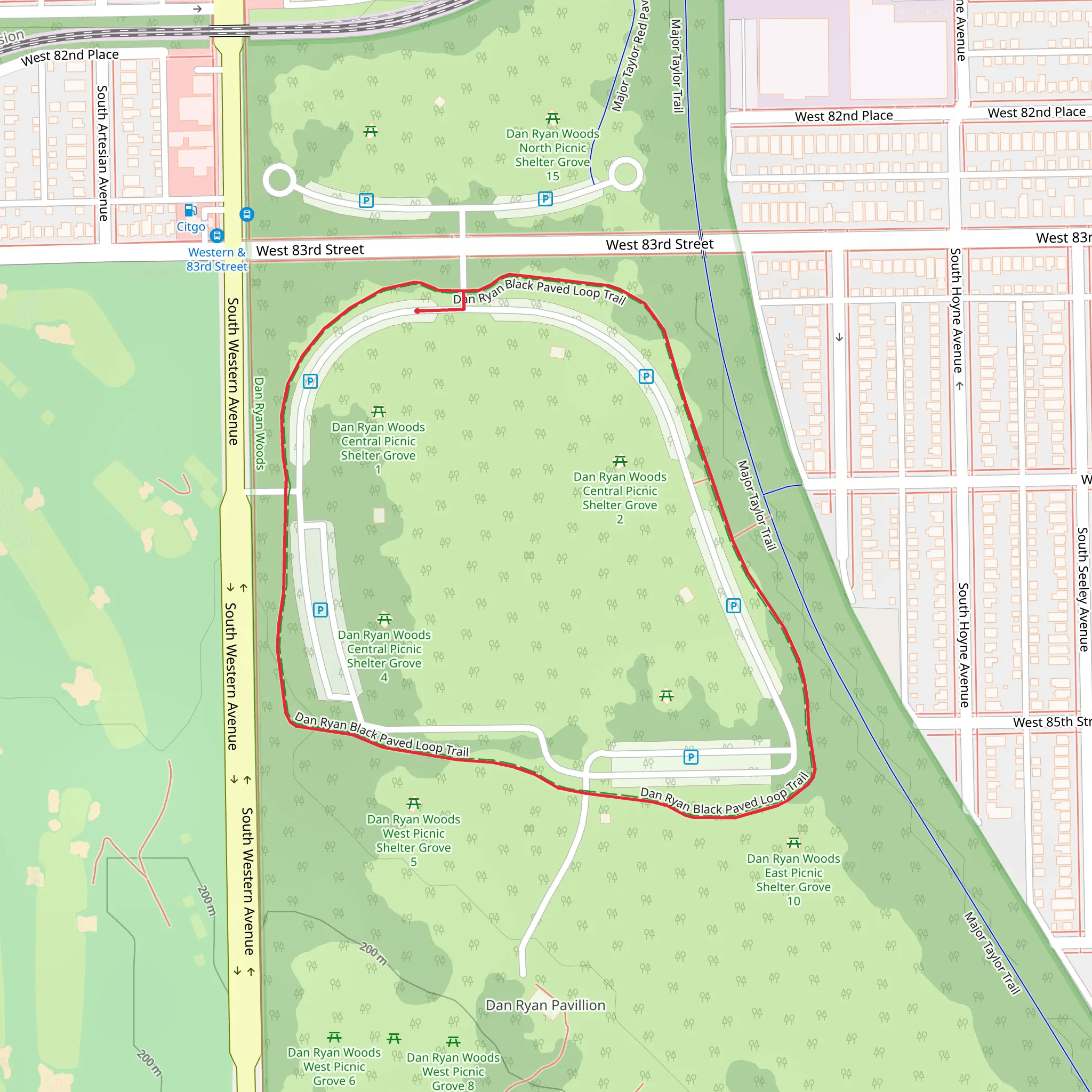 Dan Ryan Black Paved Loop Trail mobile static map