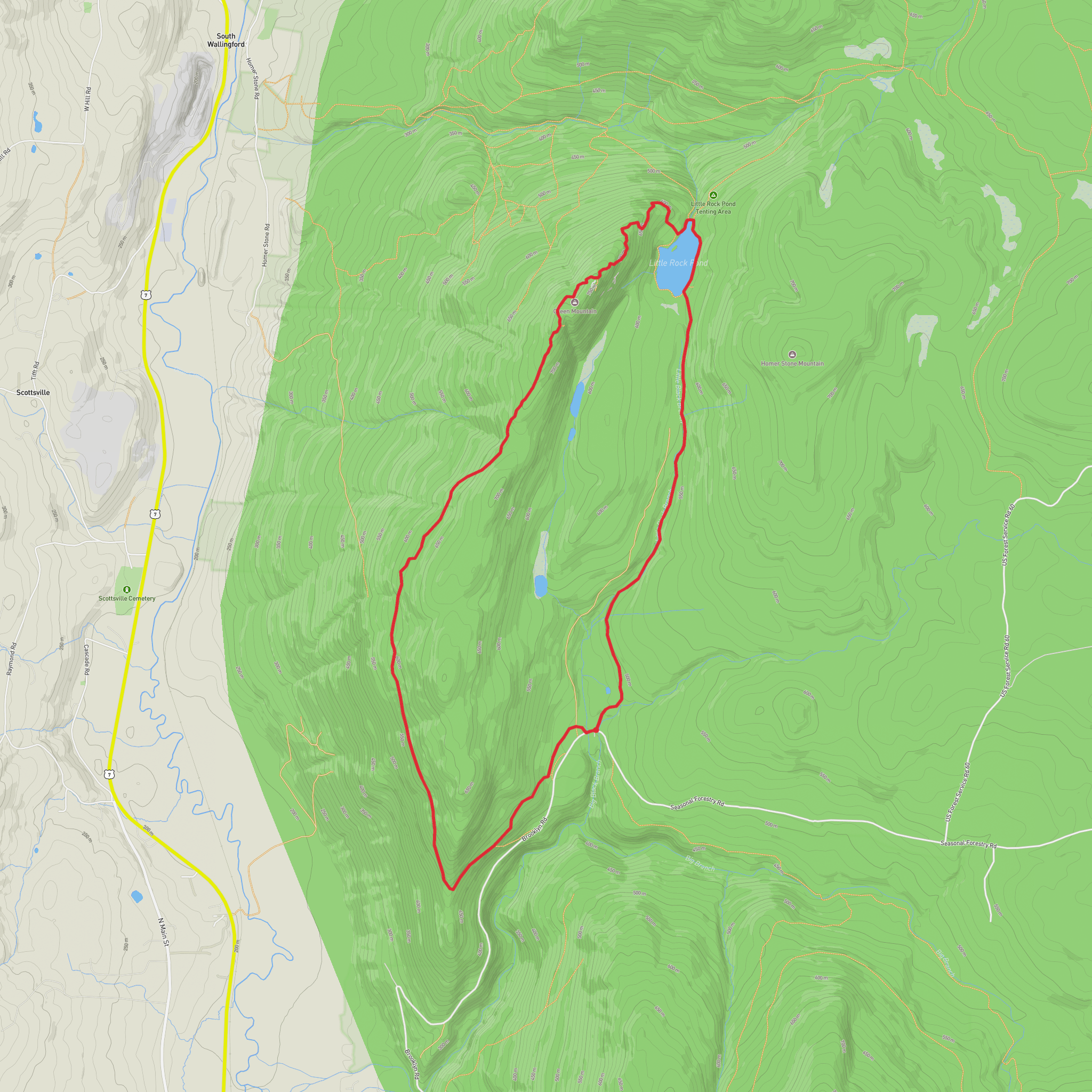 Little Rock Pond and Green Mountain via Appalachian Trail and Green Mountain Trail mobile static map