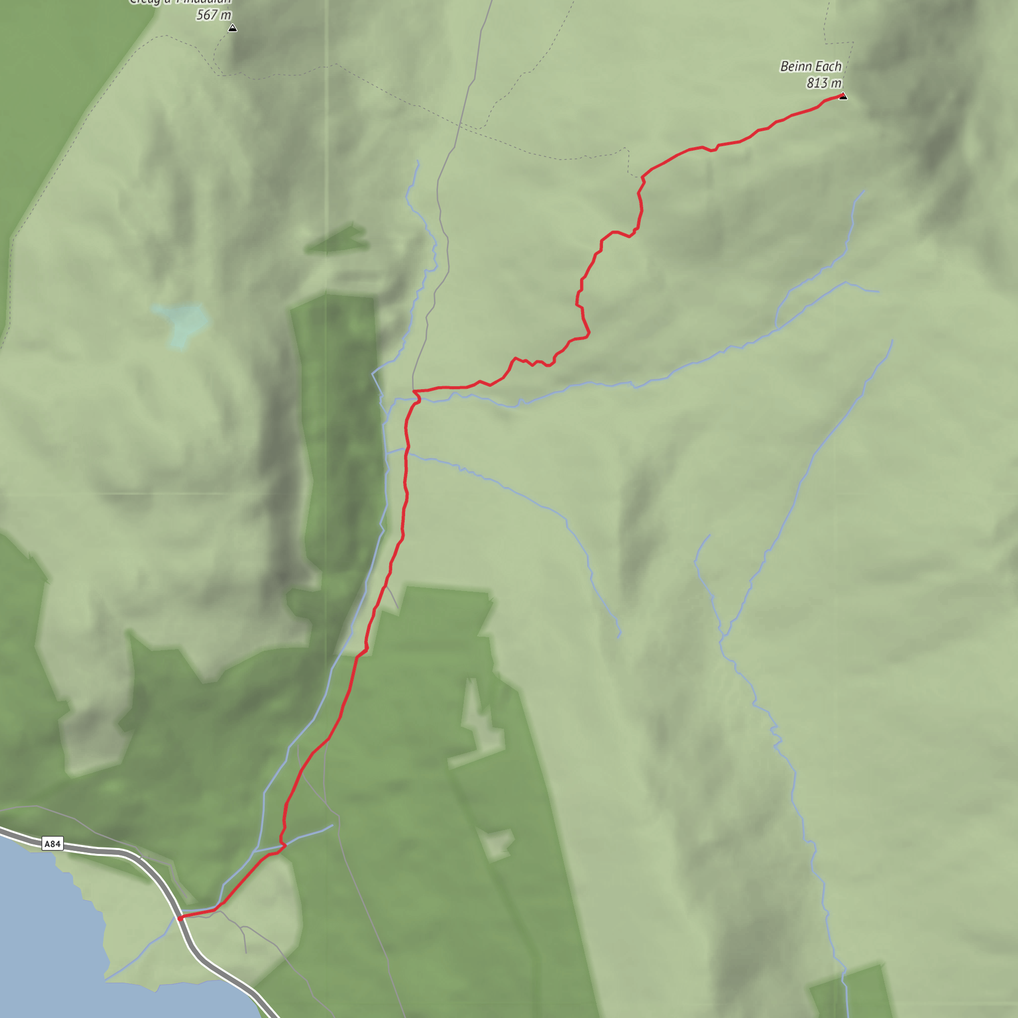 Beinn Each from Loch Lubnaig mobile static map