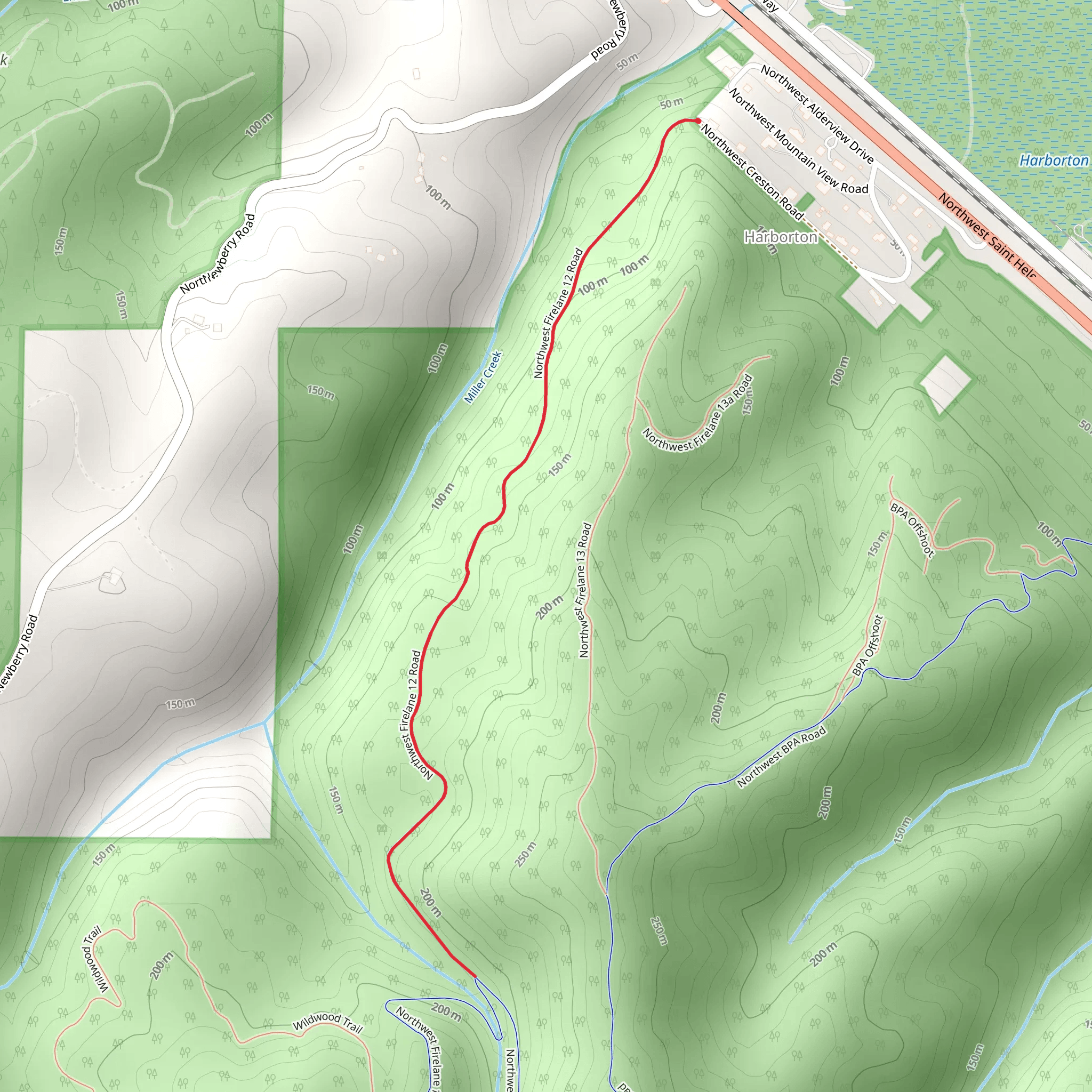 Northwest Firelane 12 Road Out and Back mobile static map