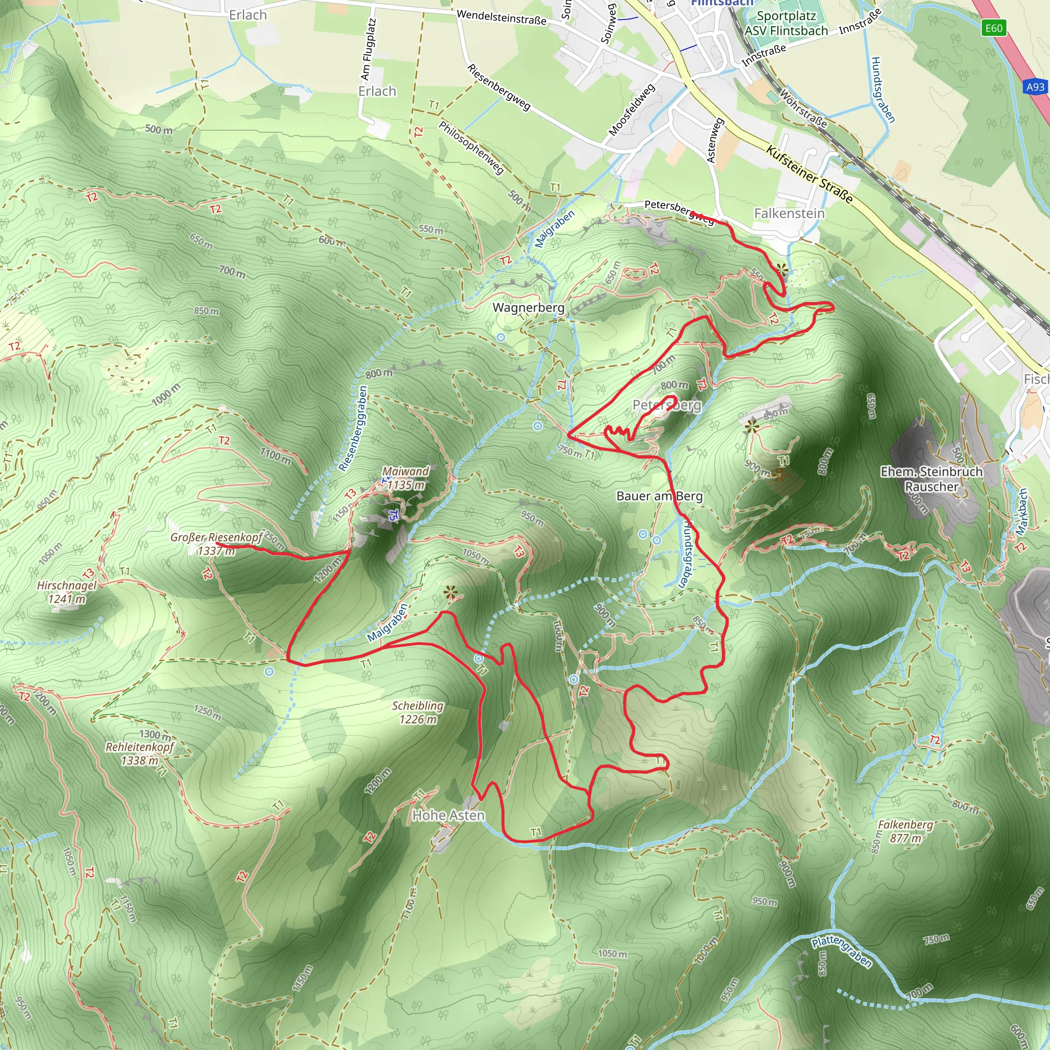 Petersberg, Großer Riesenkopf Peak Loop - Wanderweg FL1 - Flintsbach mobile static map