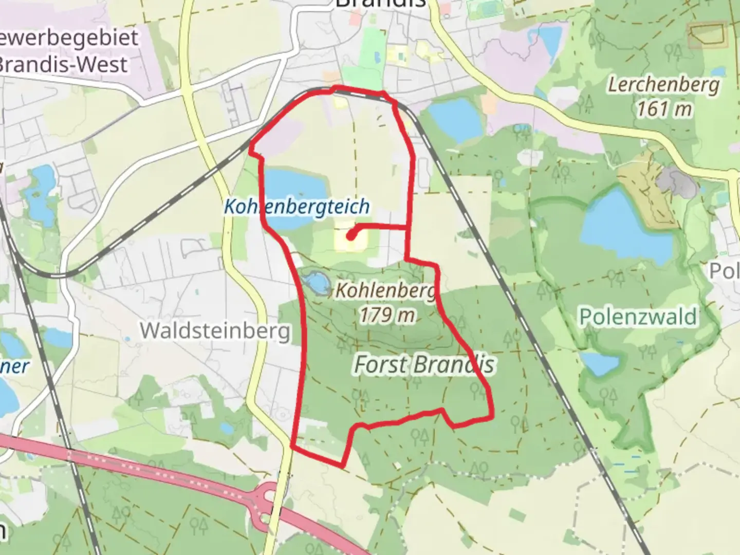 An image depicting the trail Kohlenbergteich Loop and its surrounding area.