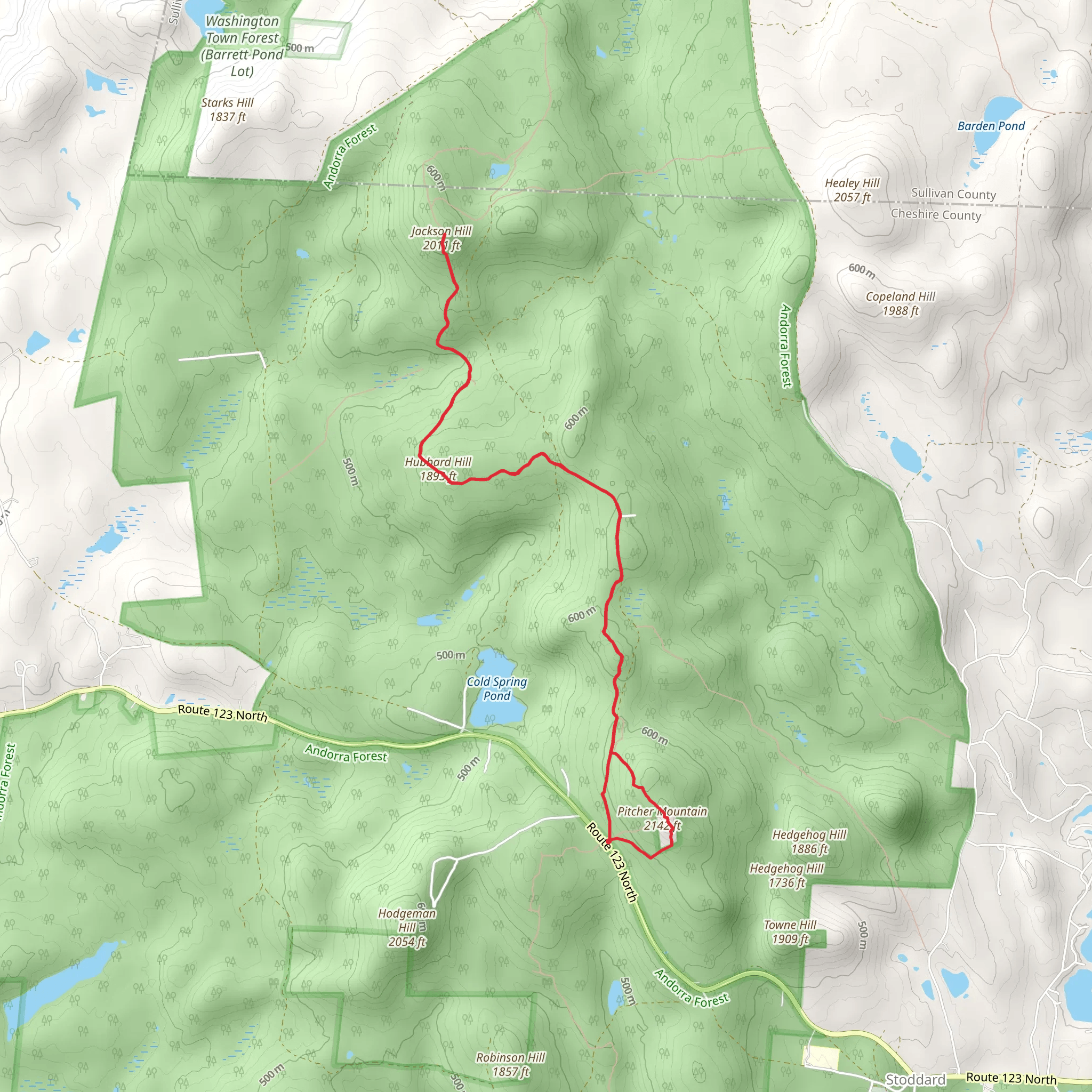 Jackson Hill and Hubbard Hill Trail via Pitcher Mountain mobile static map