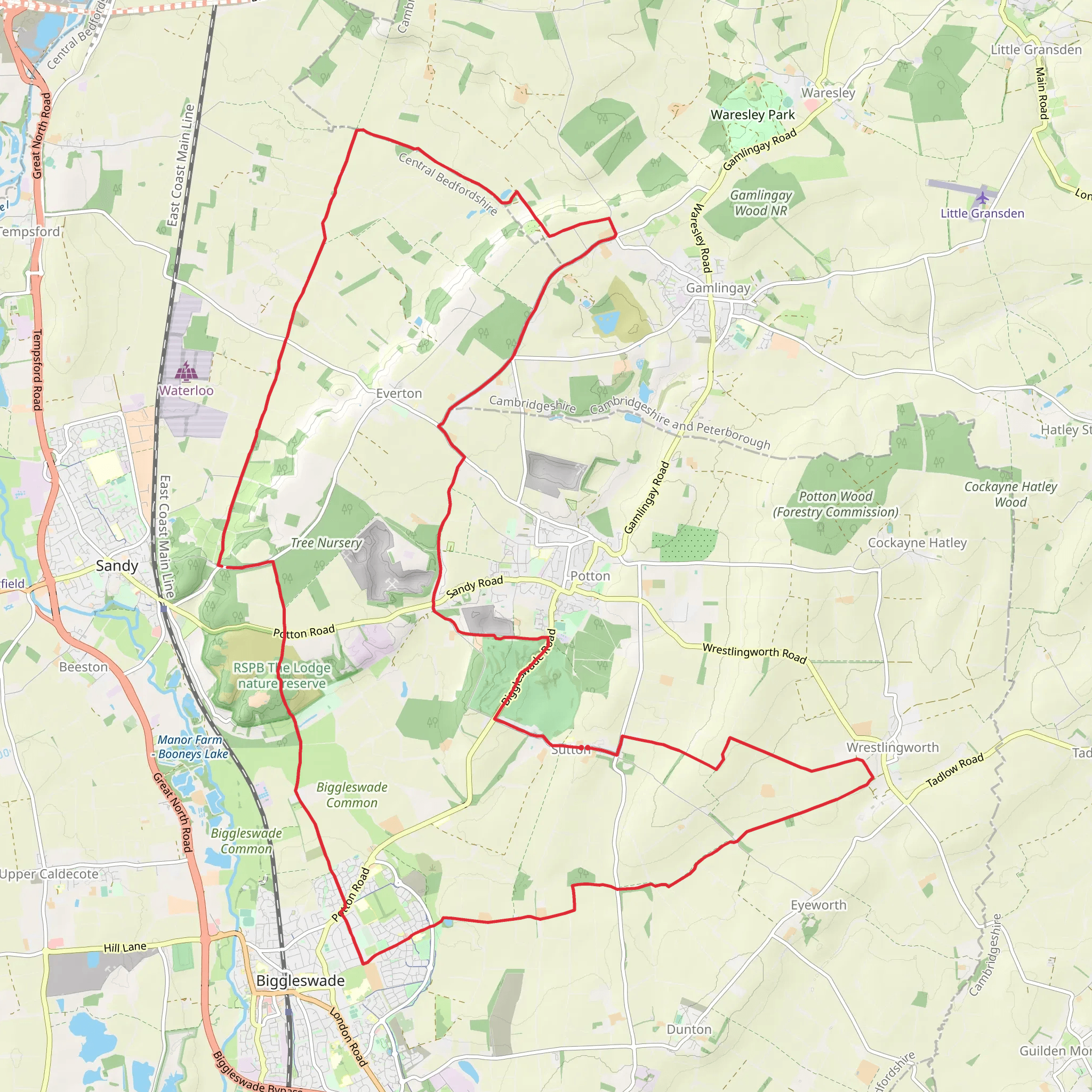 Bigglesway and Gamlingay Loop mobile static map