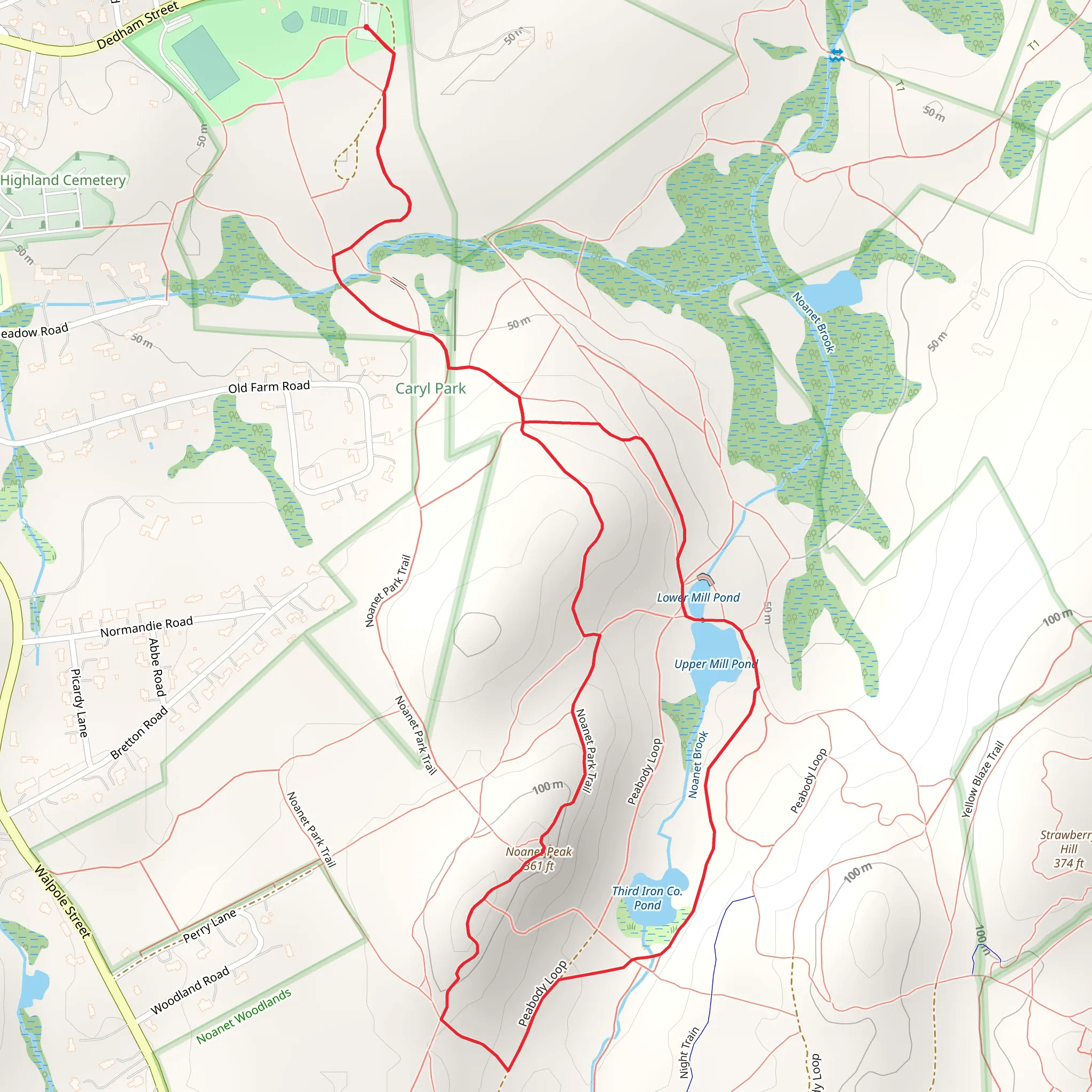 Noanet Peak and Upper Mill Pond Loop TRail - Dedham Street mobile static map