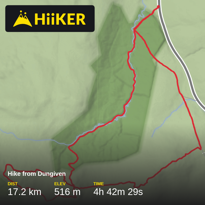 A map preview of the recording Hike from Dungiven.