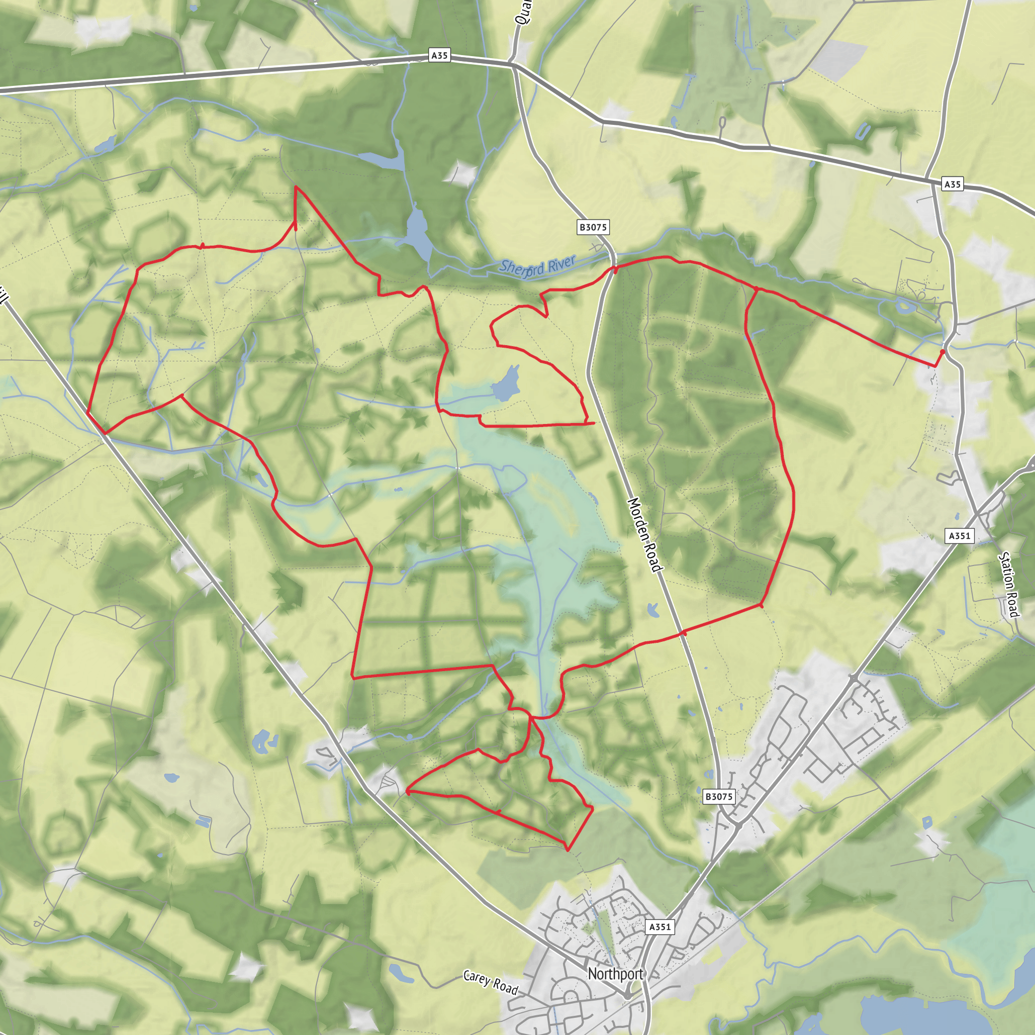 Northport Heath, Woolsbarrow Fort and Morden Bog Reserve Loop mobile static map
