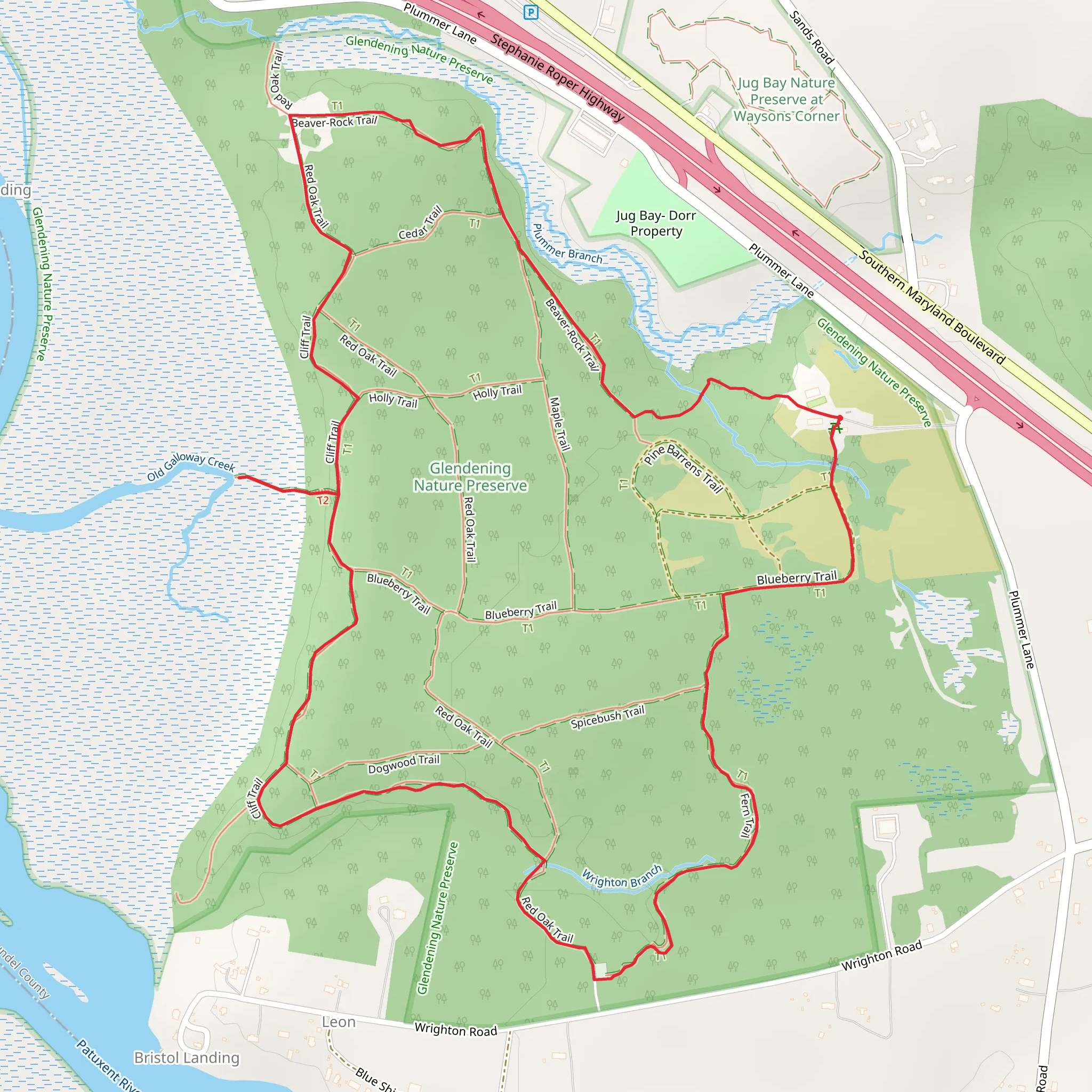 Beaver-Rock, Red Oak and Fern Loop Trail mobile static map
