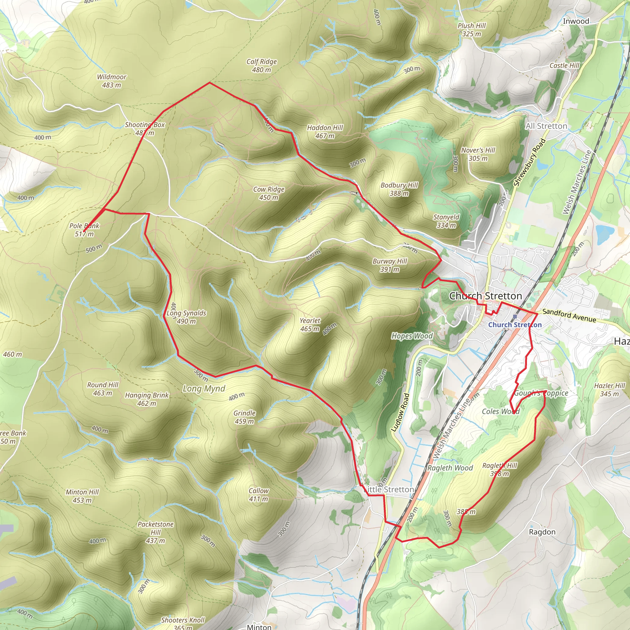 The Long Mynd and Ragleth Hill (20) mobile static map