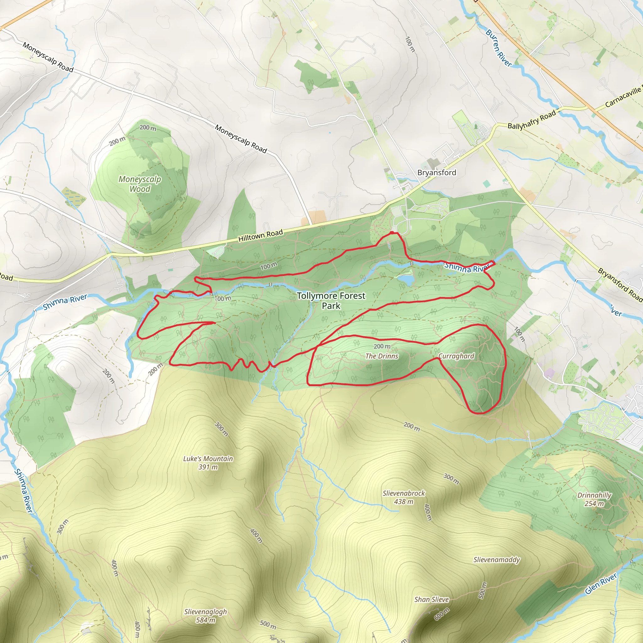 Tollymore Forest Park – Mountain and Drinns Trail mobile static map