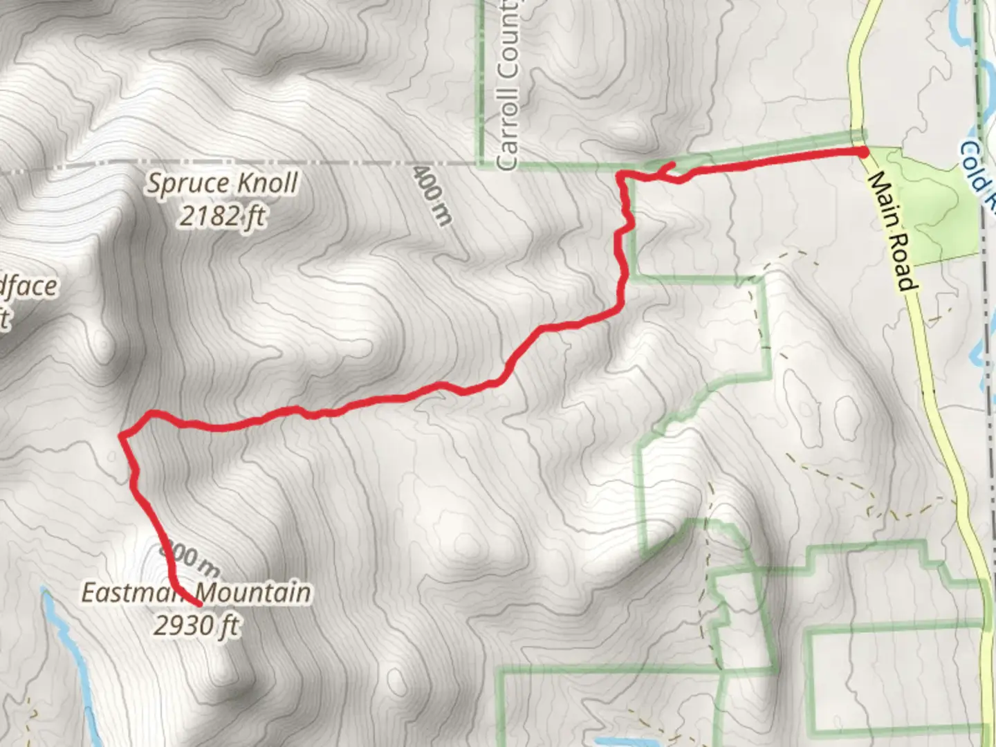 An image depicting the trail Eastman Mountain via Slippery Brook and Emerald Pool Trail and its surrounding area.