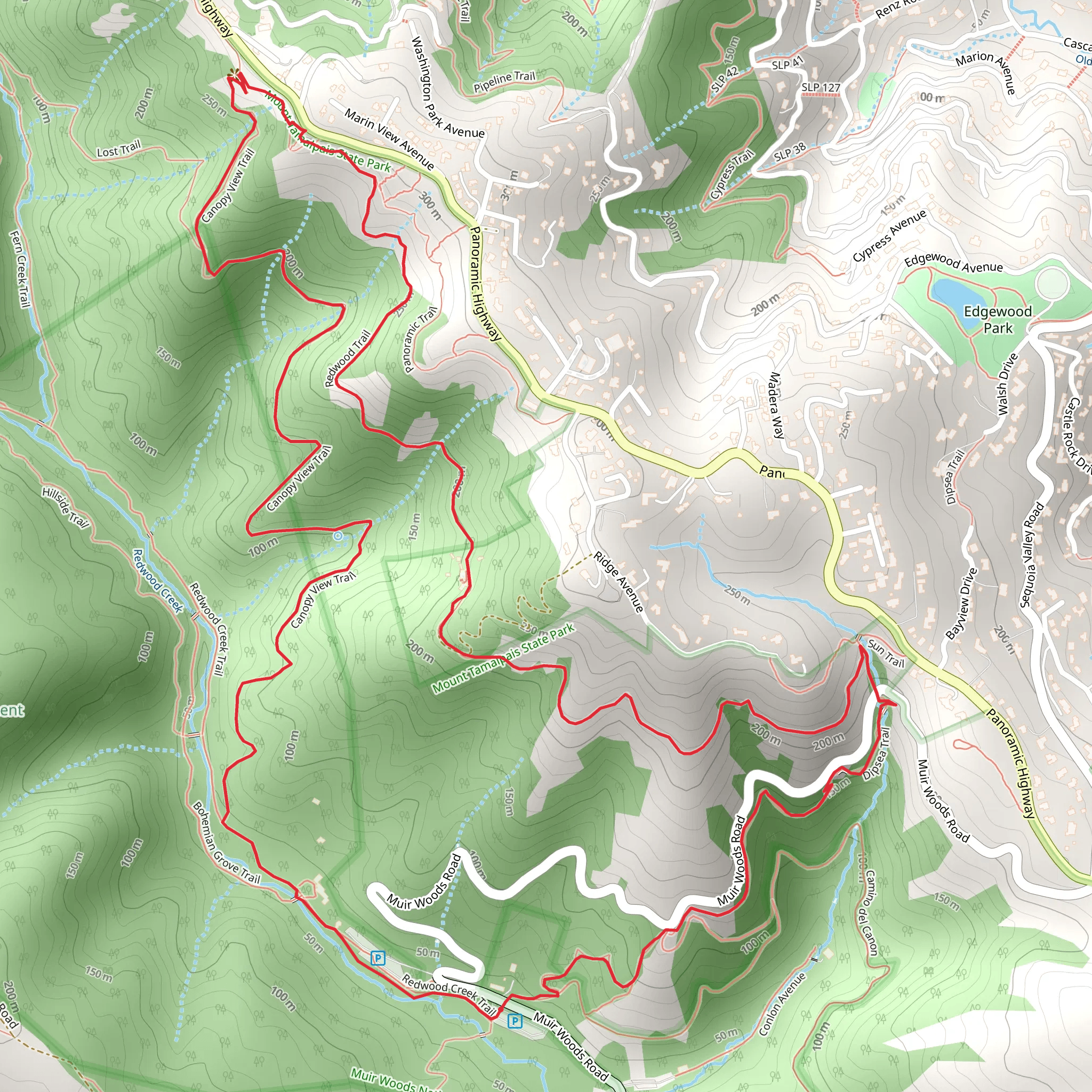 Canopy, Redwood and Sun Loop Trail mobile static map