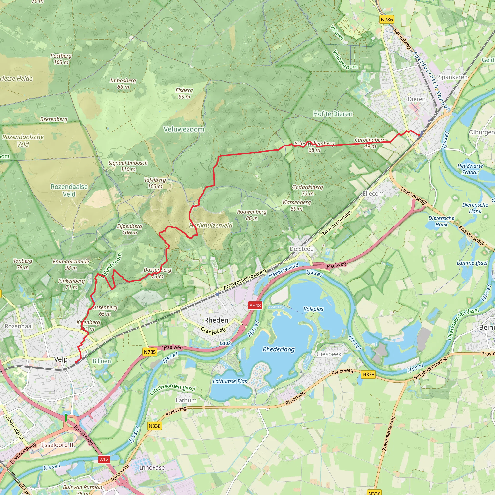 Dieren to Velp via Carolinaberg, Kraaijenberg and Vijver Beekhuizen mobile static map