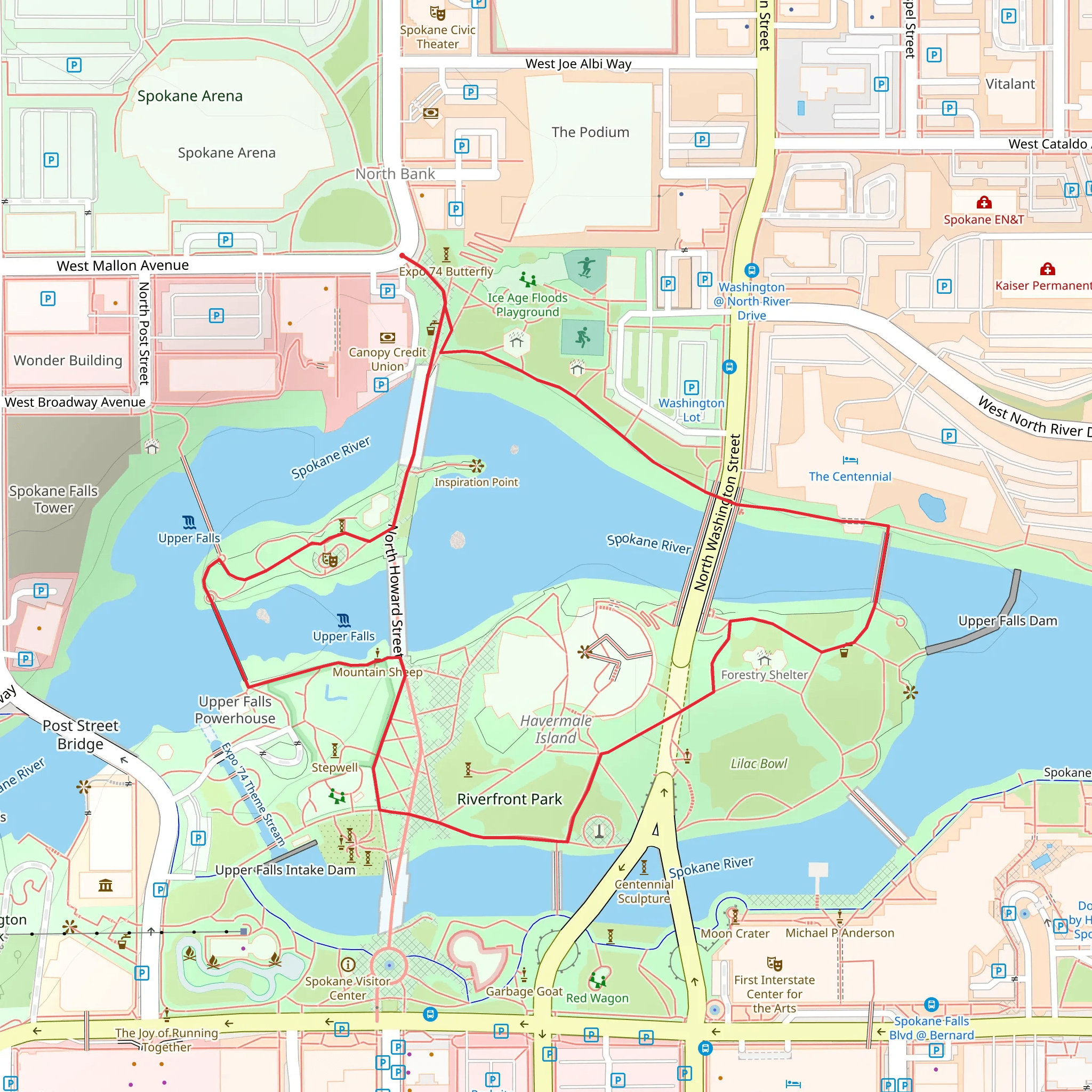 Riverfront Park Loop mobile static map