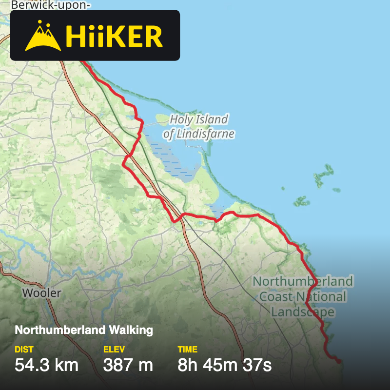 A map preview of the recording Northumberland Walking.