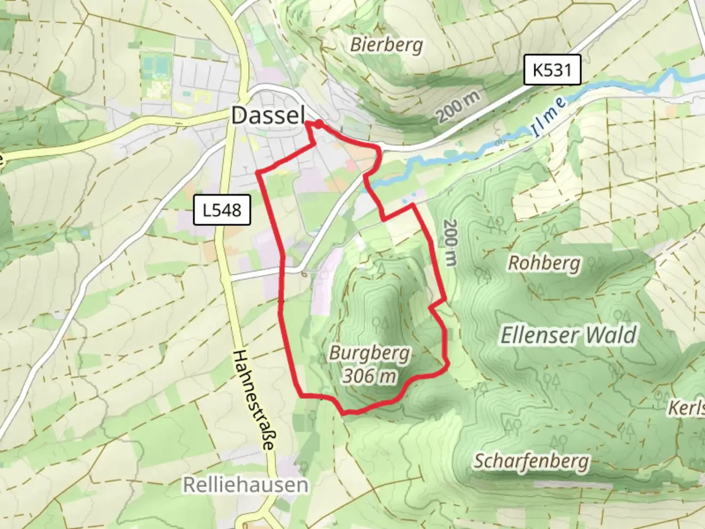 An image depicting the trail Burgberg Loop via Dassel and its surrounding area.