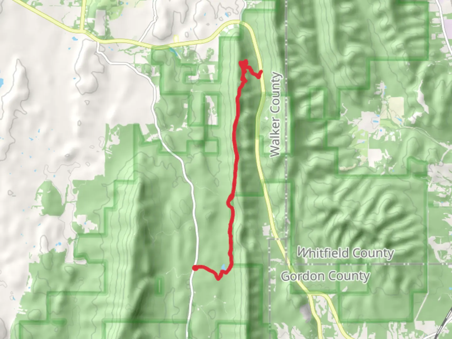 An image depicting the trail Pinhoti Trail from Pocket Road to Snake Creek Gap and its surrounding area.