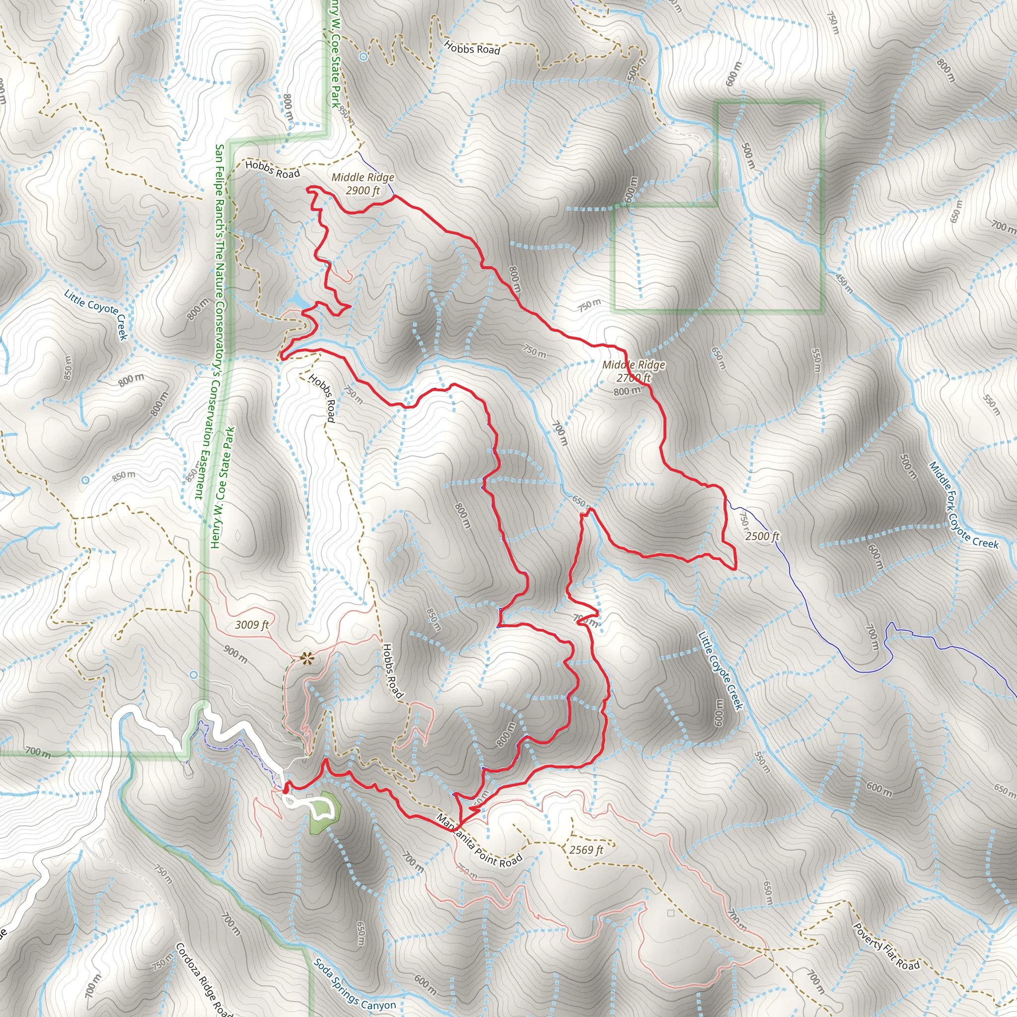 Middle Ridge Trail via Flat Frog Trail and Middle Ridge Trail mobile static map
