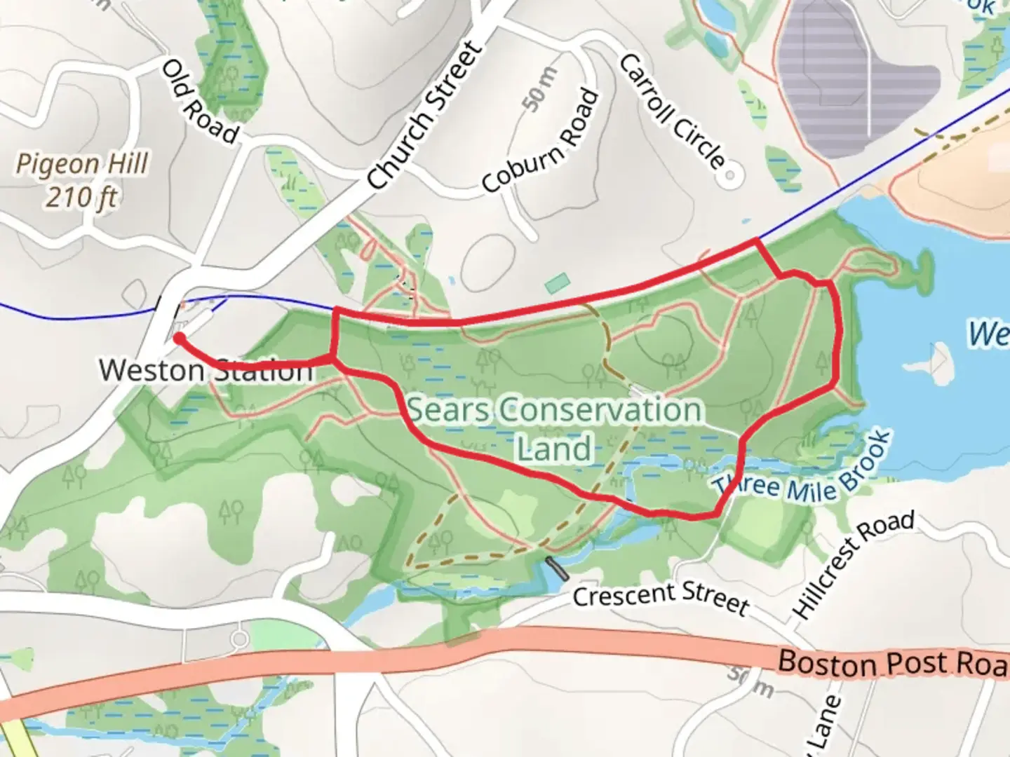 An image depicting the trail Weston Station Area Loop Trail and its surrounding area.