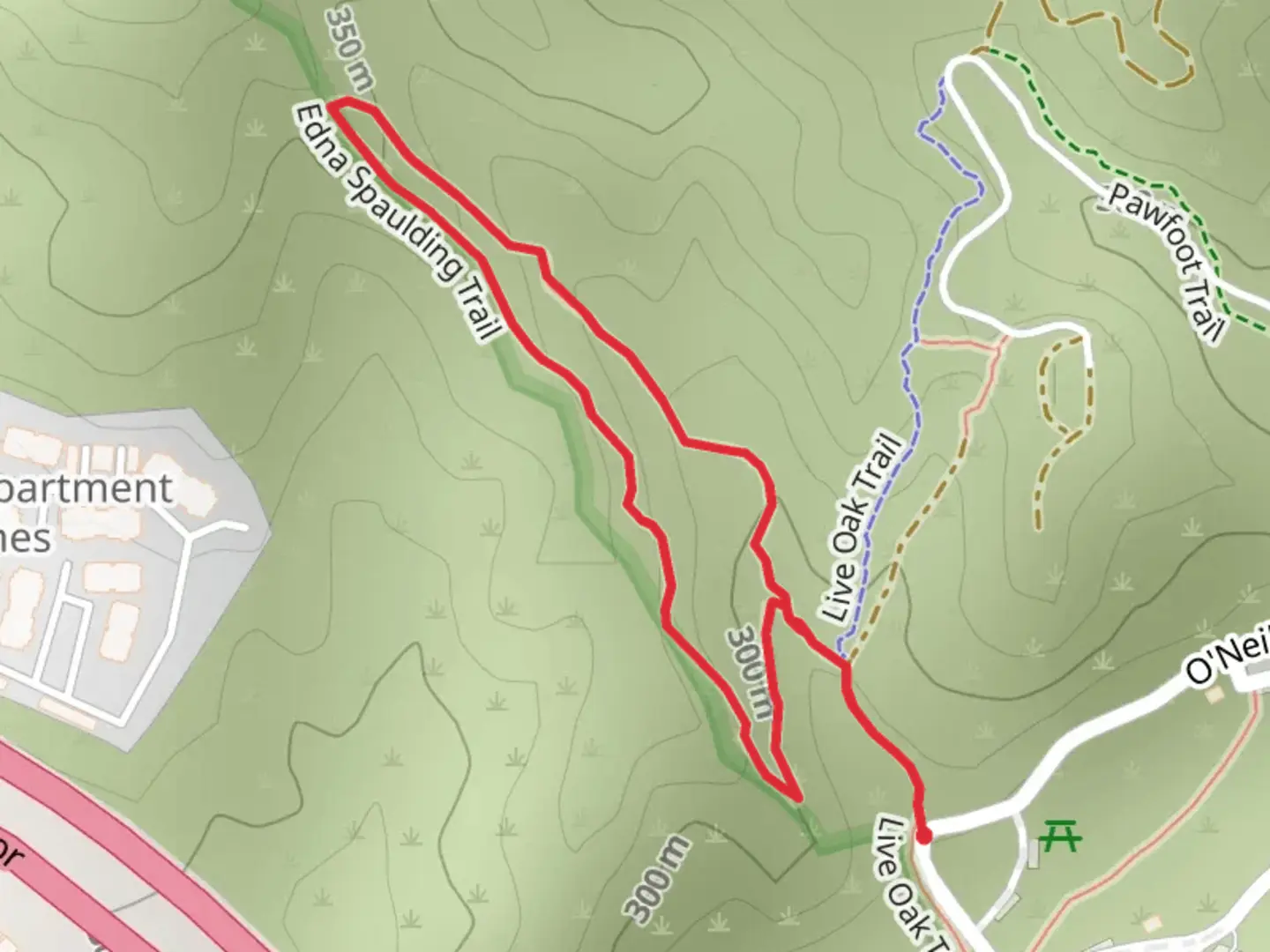 An image depicting the trail Edna Spaulding Trail Loop and its surrounding area.