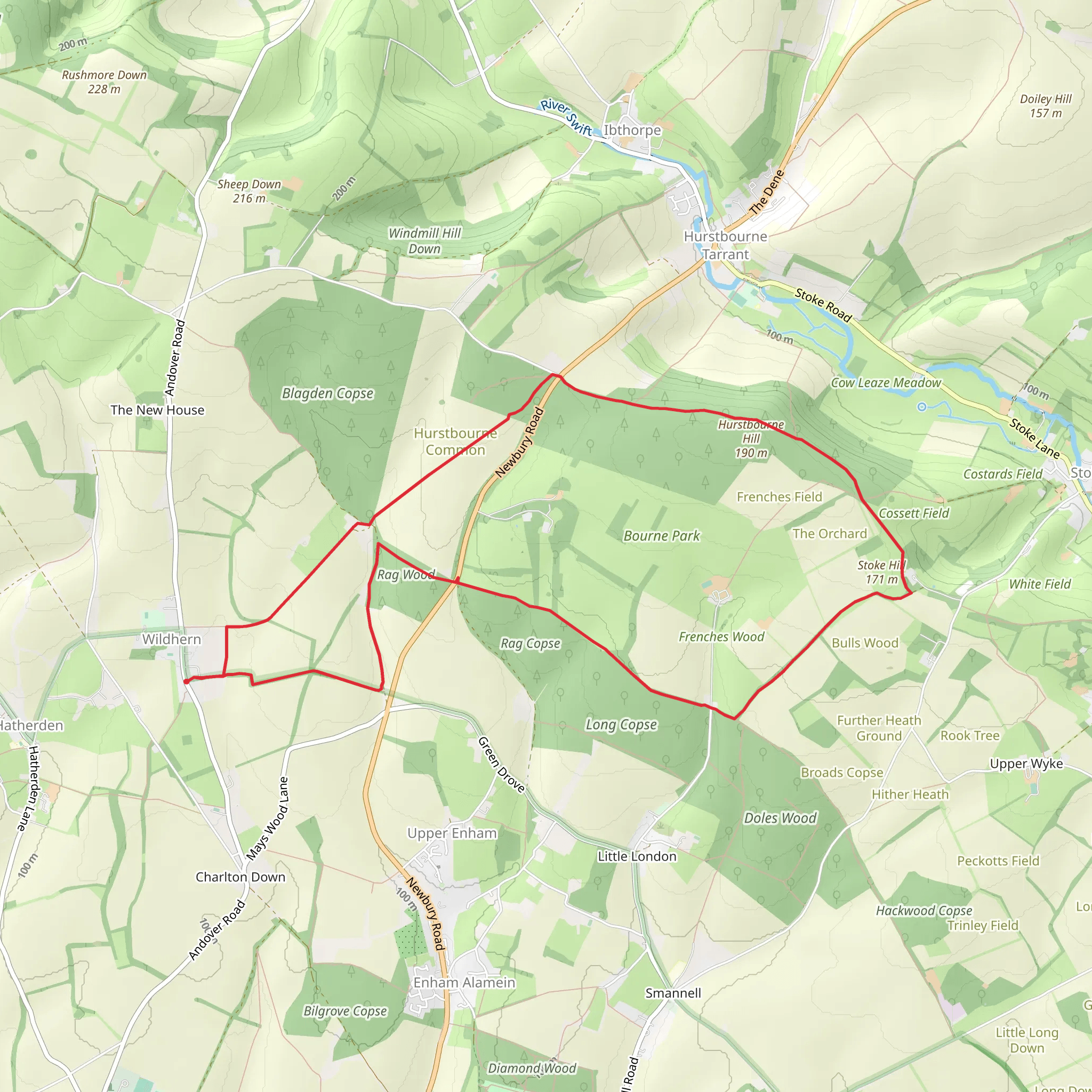 Hurstbourne Common, Doles Copse and Stoke Hill Loop mobile static map