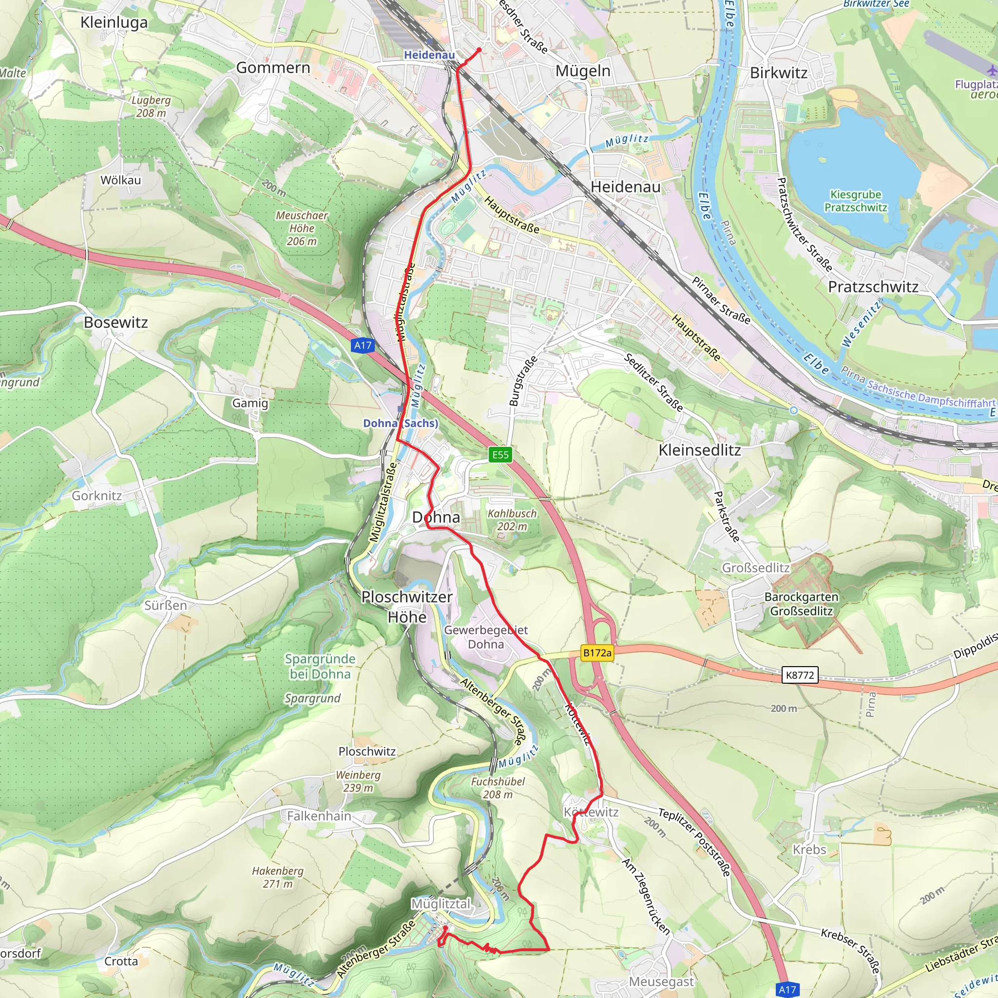 Heidenau to Weesenstein Walk via Gelber Strich mobile static map
