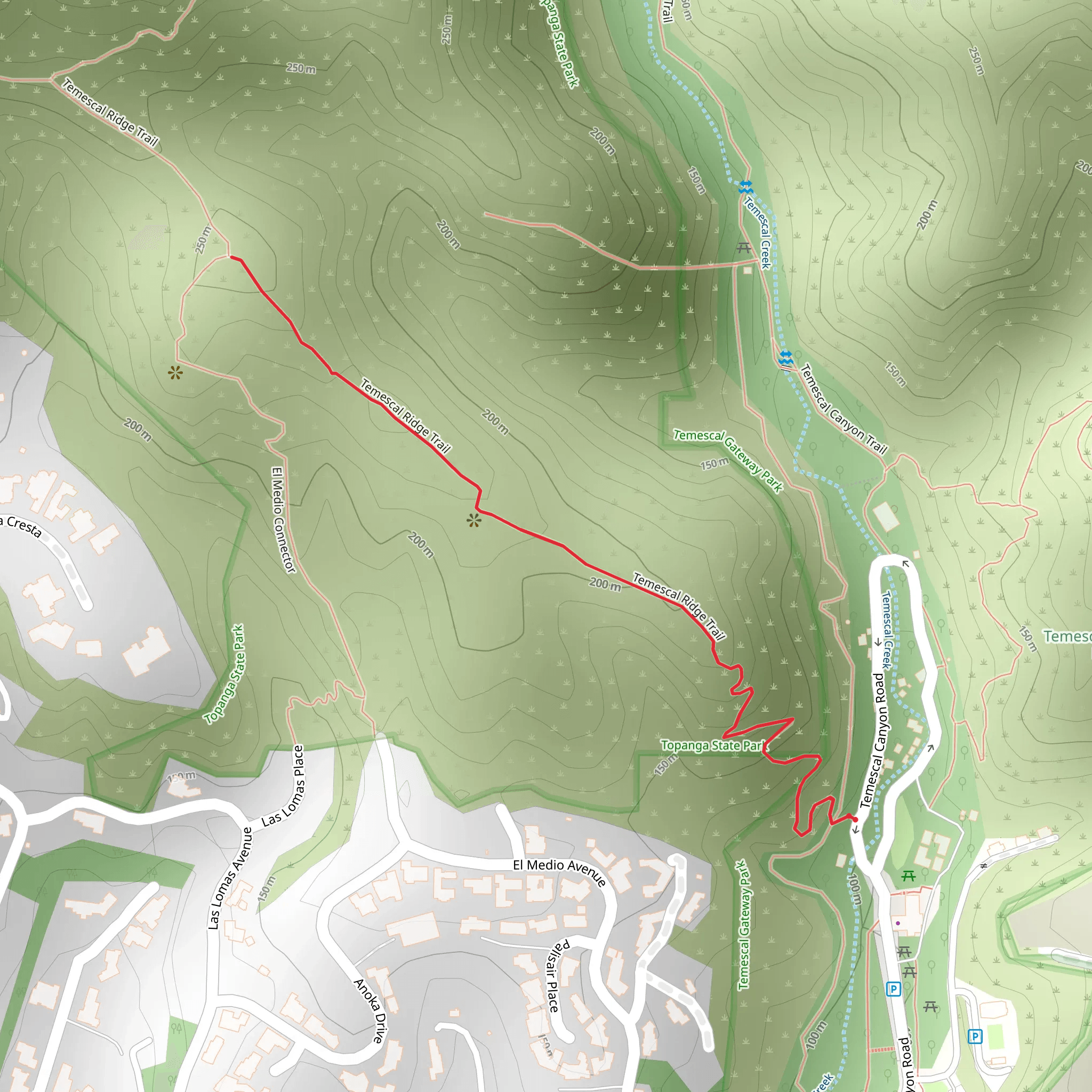Temescal Ridge Trail from Temescal Canyon Road mobile static map
