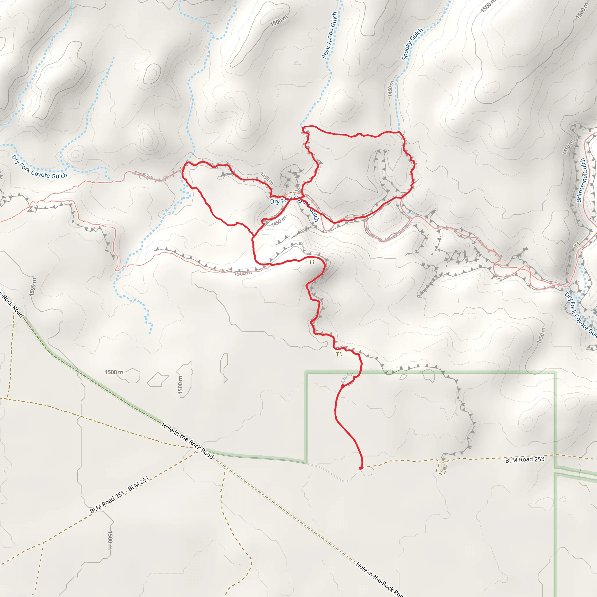 Dry Fork Slot Canyon, Peek-a-boo Slot Canyon and Spooky Slot Canyon Loop mobile static map