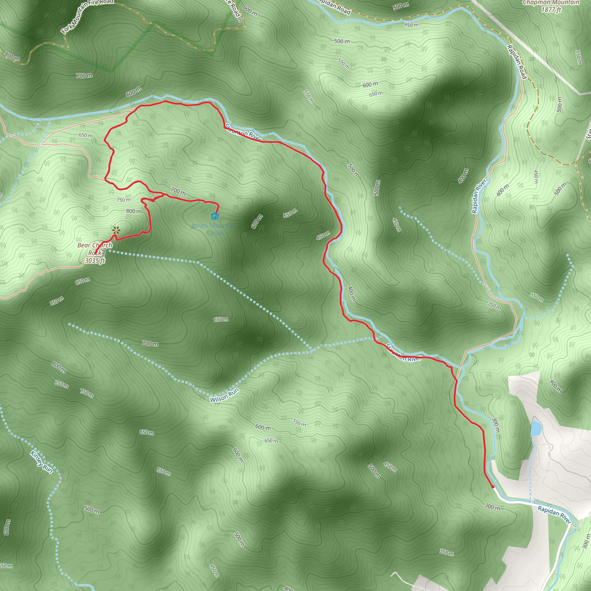 Bear Church Rock via Graves Mill Trail mobile static map