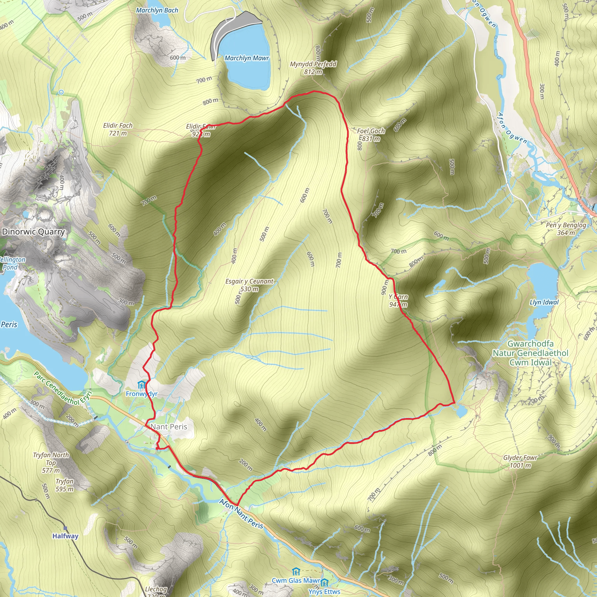 Elidir Fawr and Y Garn (12) mobile static map