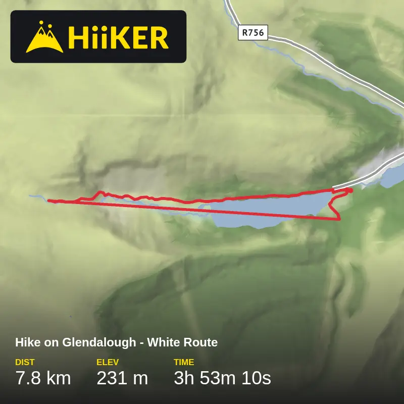 A map preview of the recording Hike on Glendalough - White Route.